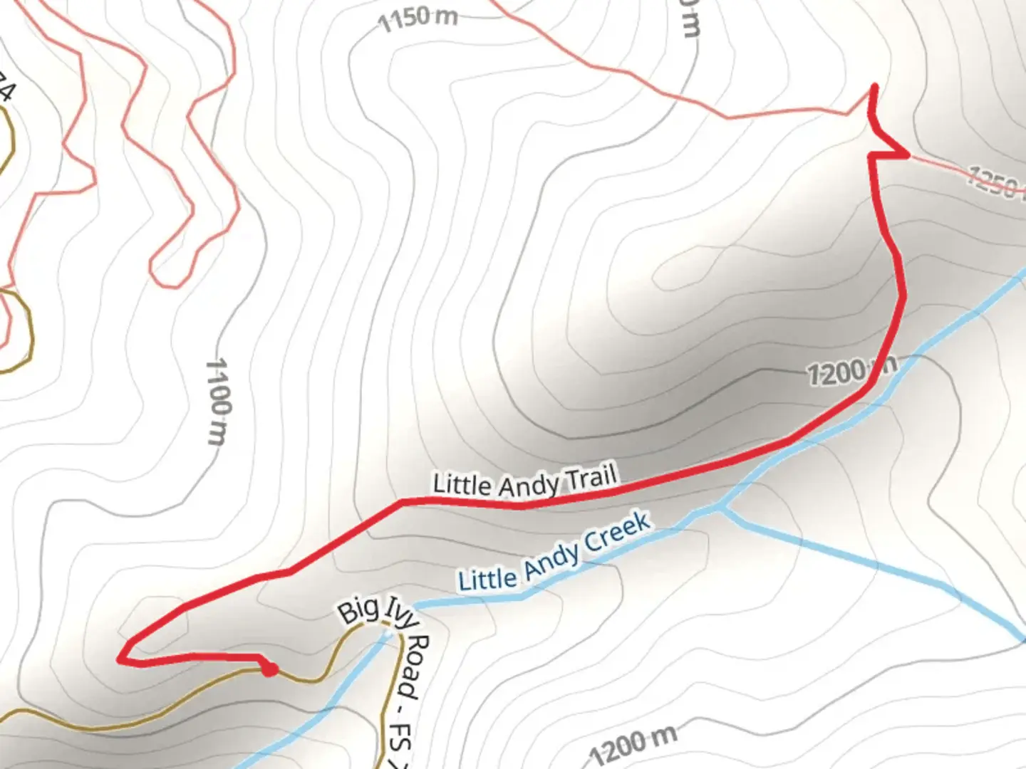 An image depicting the trail Little Andy Creek and its surrounding area.