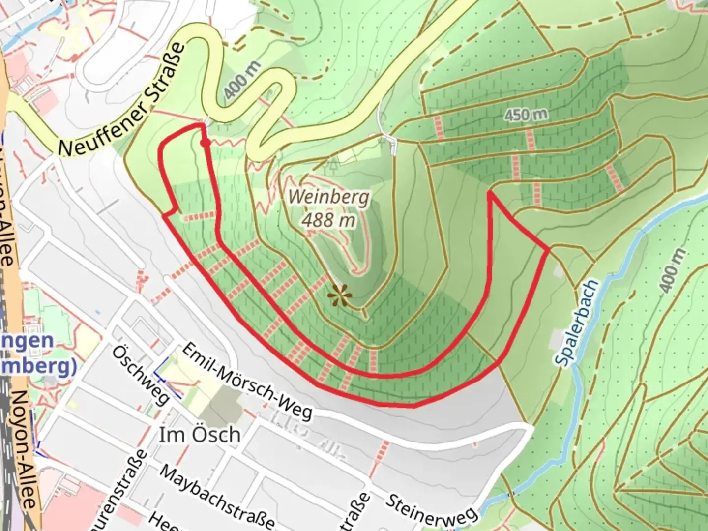 An image depicting the trail Weinberg Loop and its surrounding area.