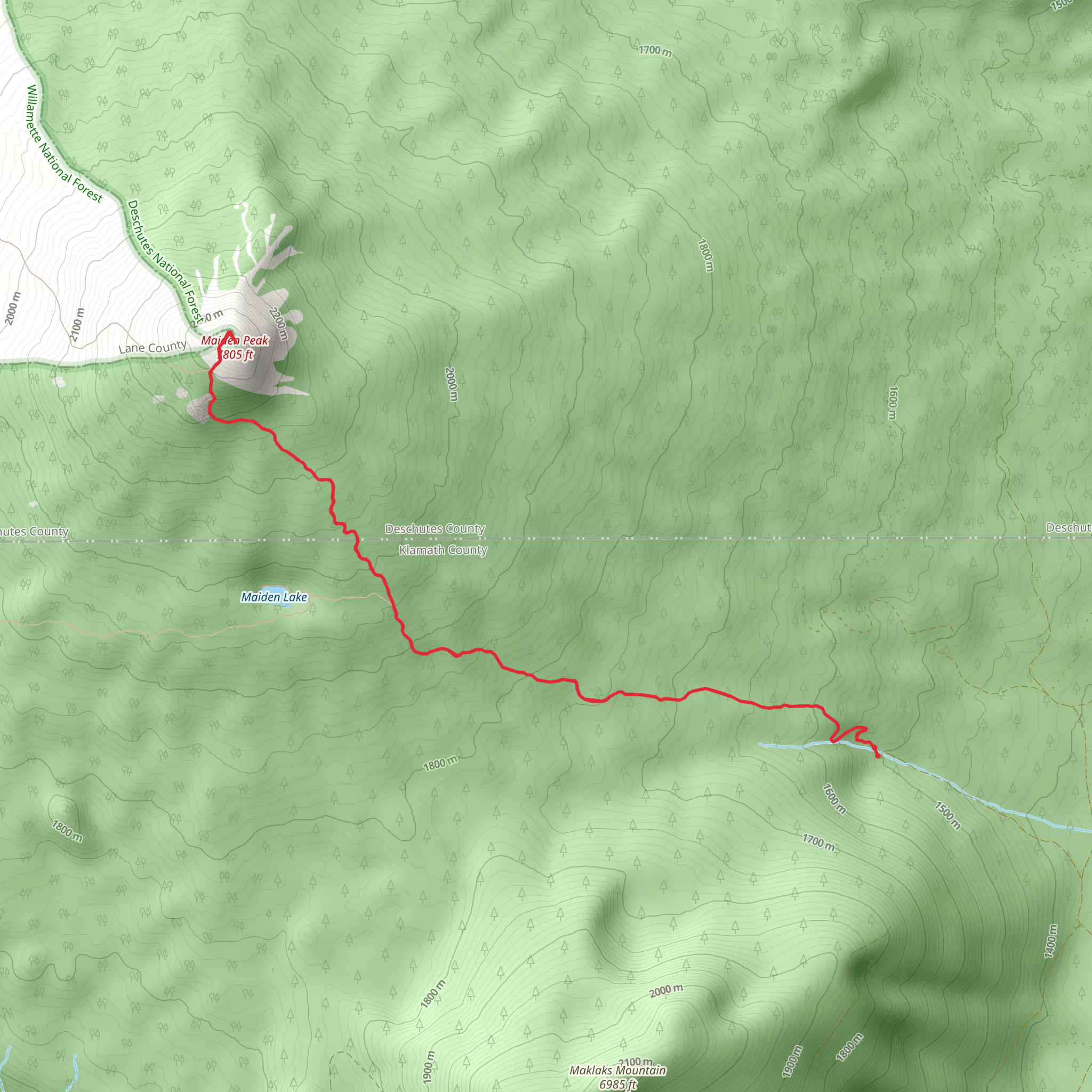 Maiden Peak Summit via Maiden Lake Trail mobile static map