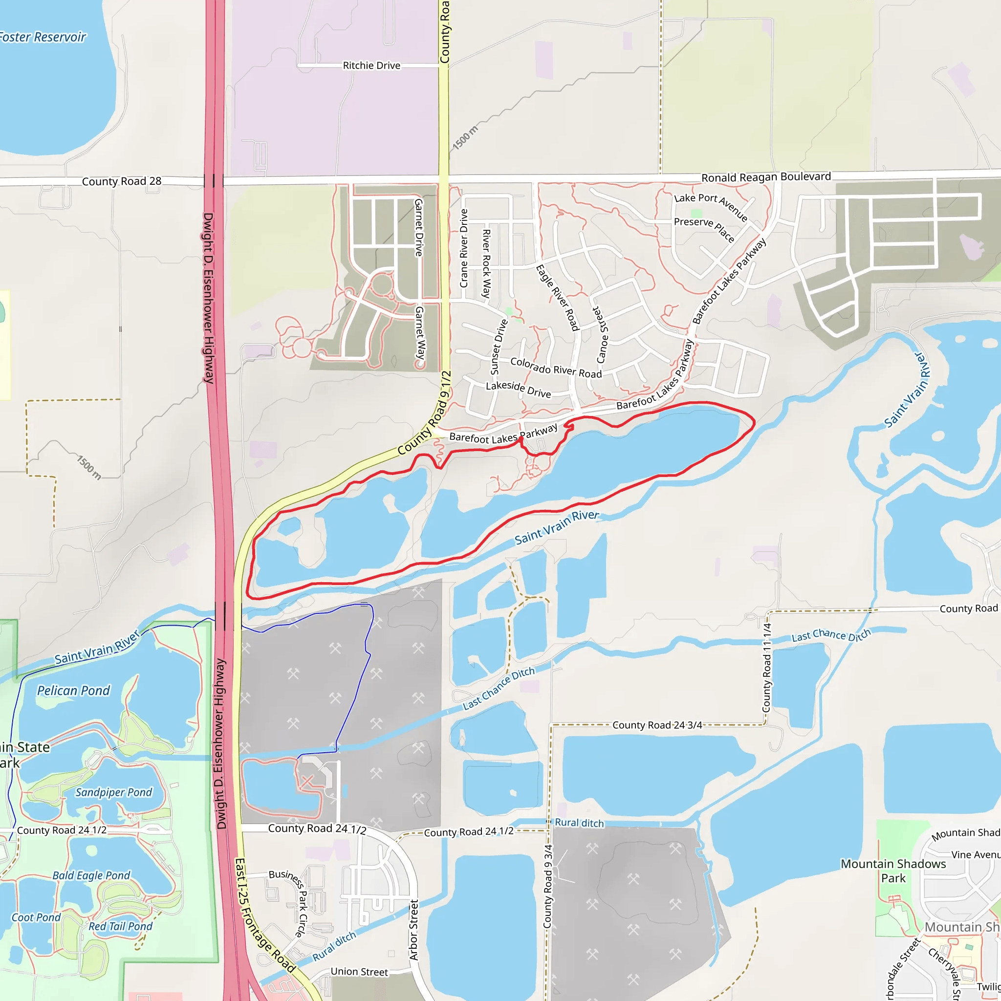 Saint Vrain Creek and Barefoot Lakes Parkway Loop mobile static map
