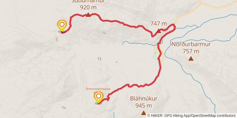 Rjùpnavellir to Skògar alt 2 Map