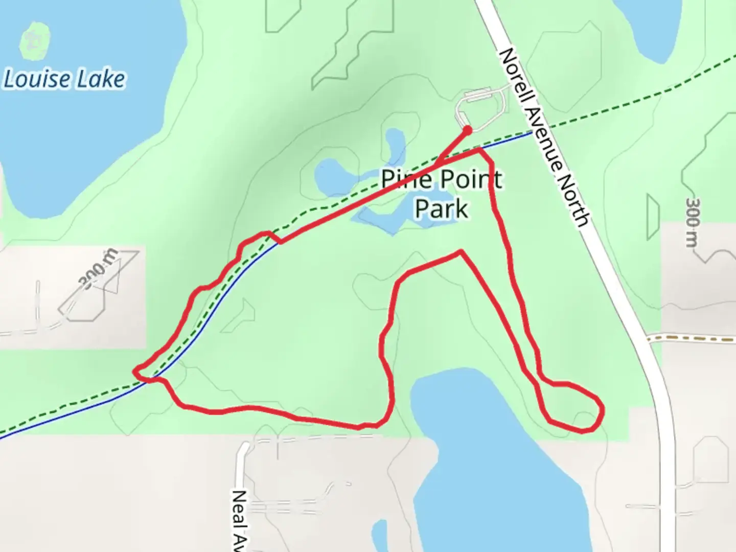 An image depicting the trail Pine Point Park Loop and its surrounding area.