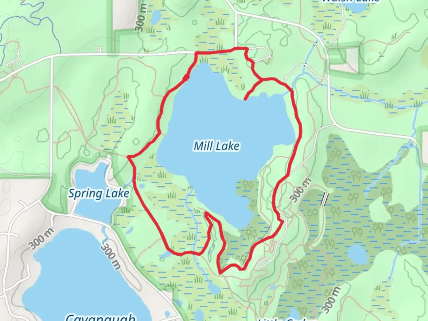 An image depicting the trail Mill Lake Loop and its surrounding area.