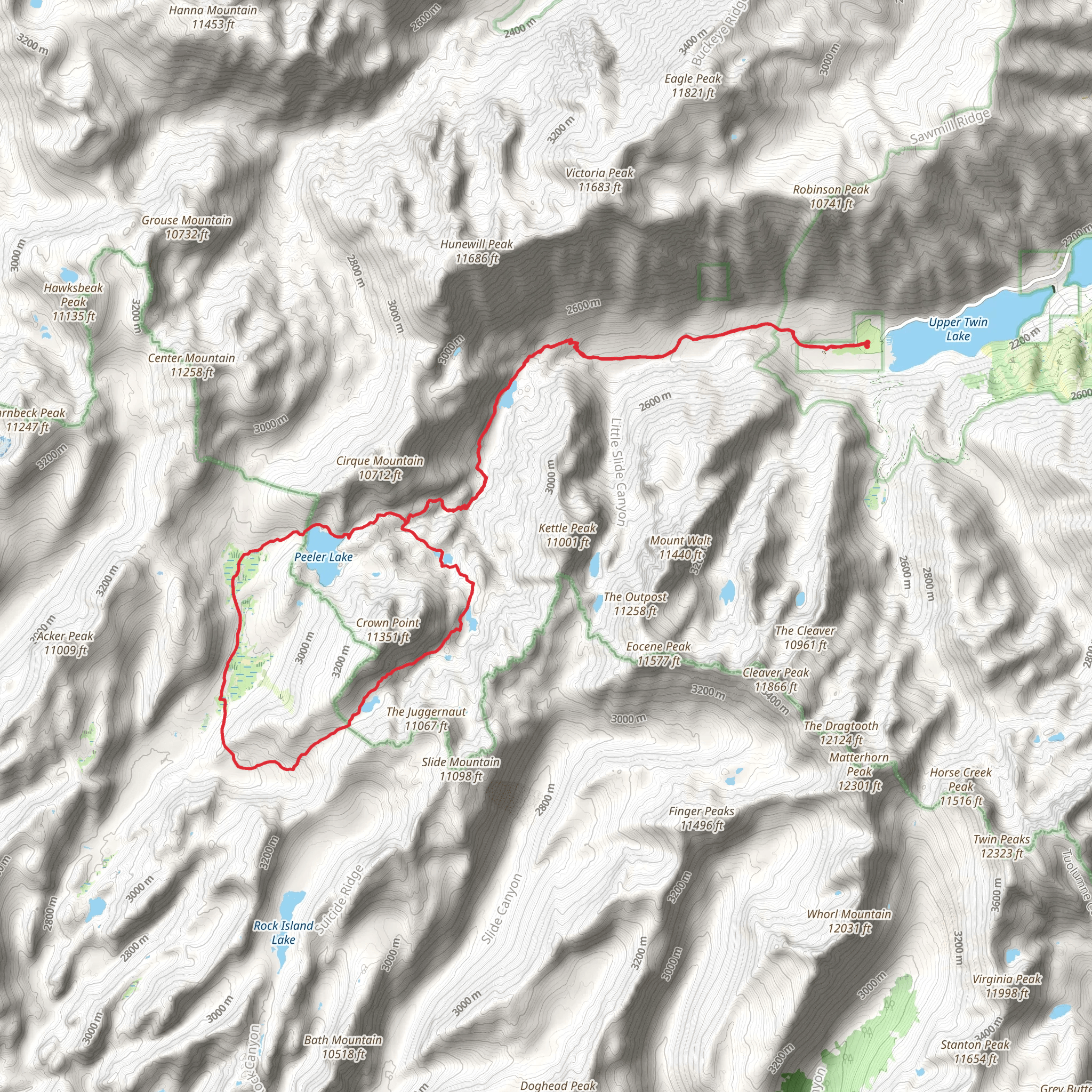 Barney Lake, Snow Lake and Peeler Lake via Robinson Creek Trail mobile static map