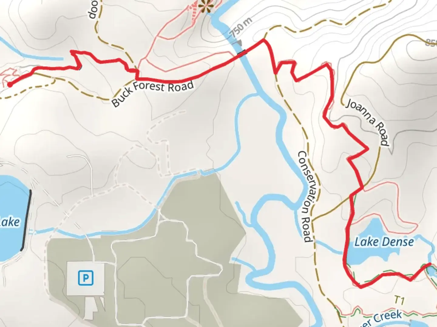 An image depicting the trail Lake Dense and Lake Alford via High Falls Trail and its surrounding area.