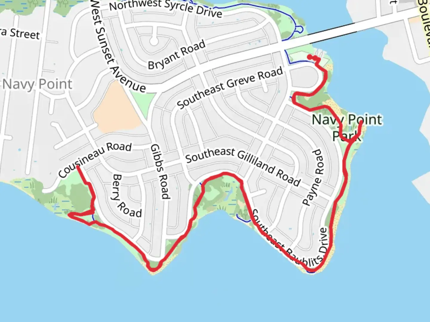 An image depicting the trail Navy Point Shore Walk and its surrounding area.