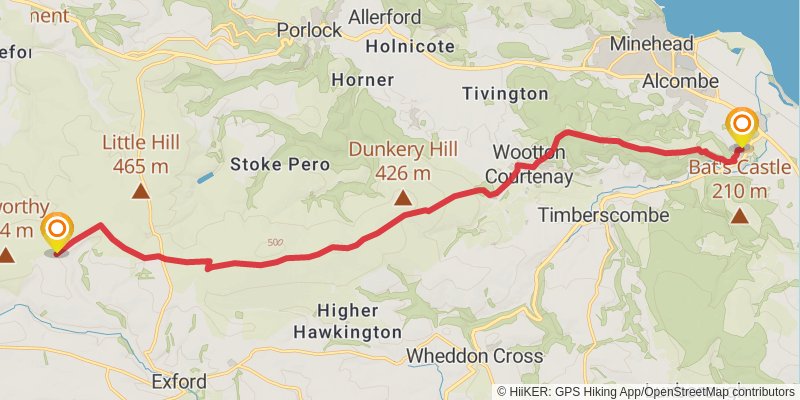 Macmillan Way West - Castle Cary to Barnstaple stage 6 Map