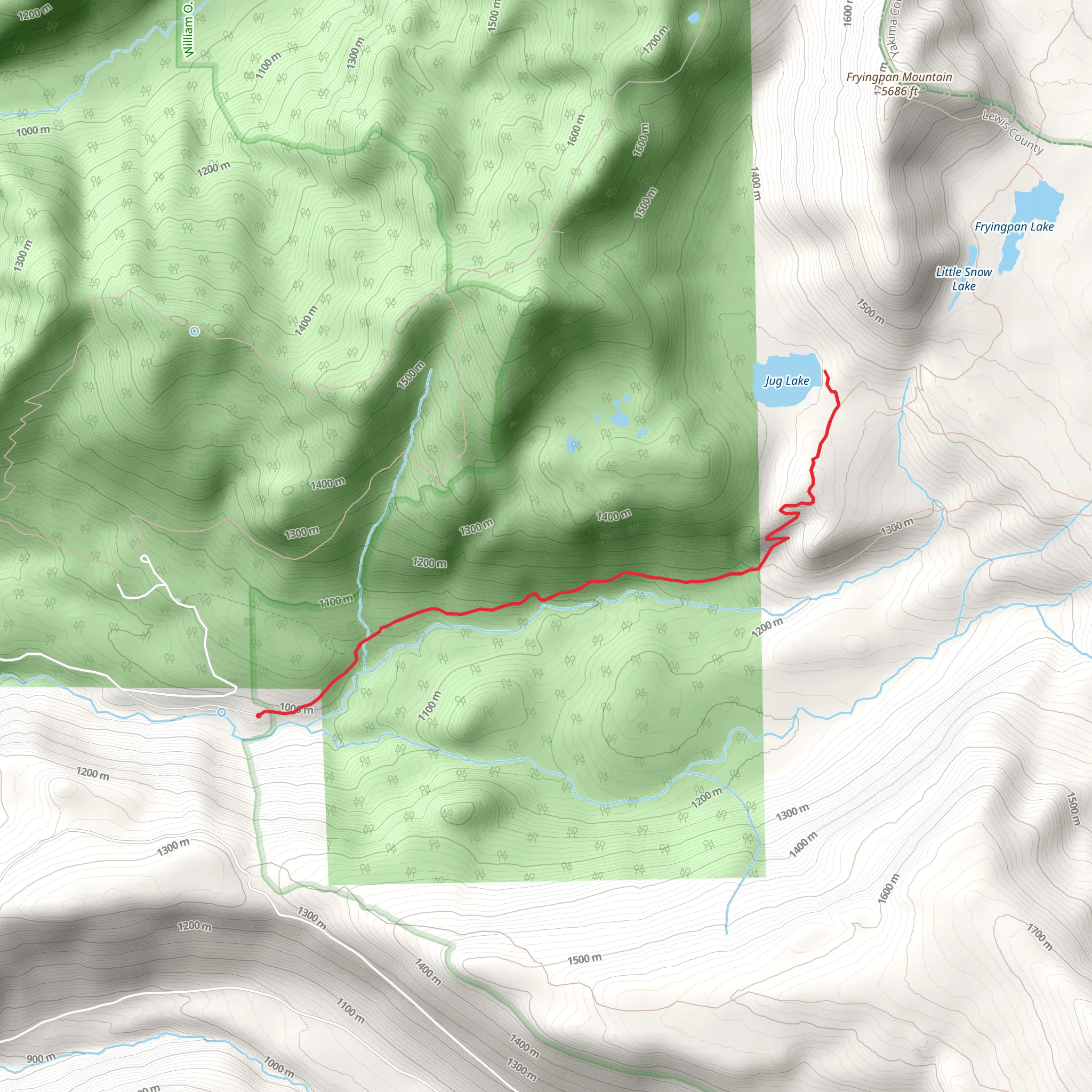 Jug Lake via Cowlitz Trail mobile static map