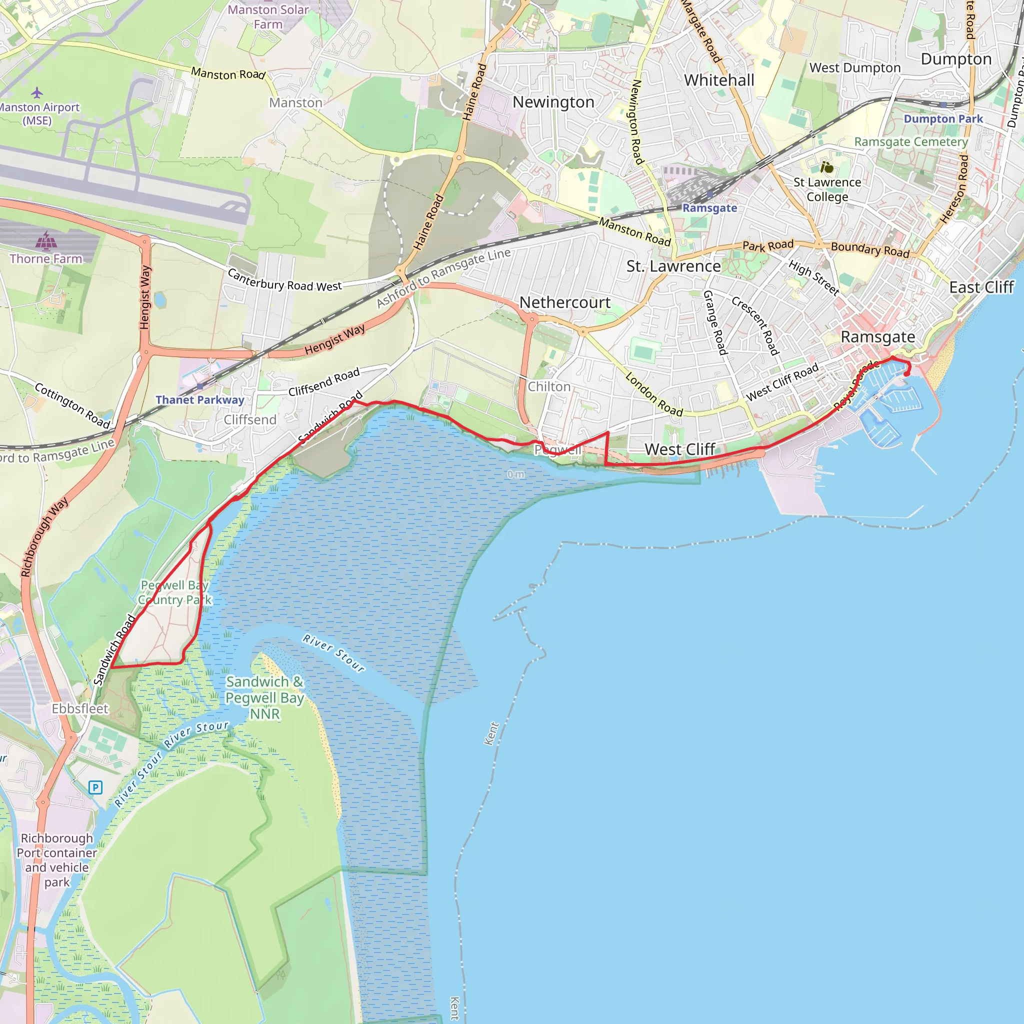 West Cliff and Pegwell Bay Country Park Walk mobile static map