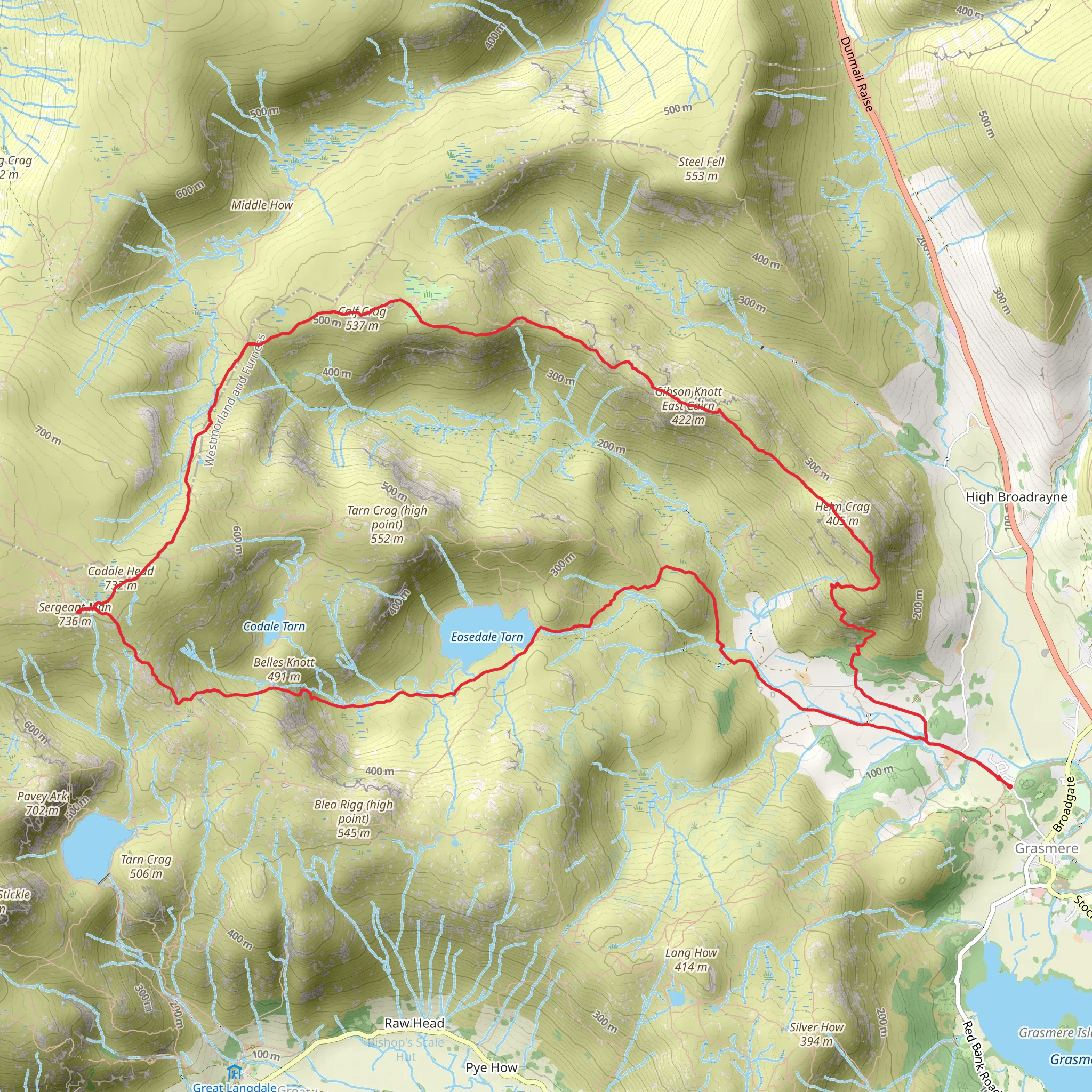 Calf Carg and Sergeant Man Loop from Grasmere mobile static map
