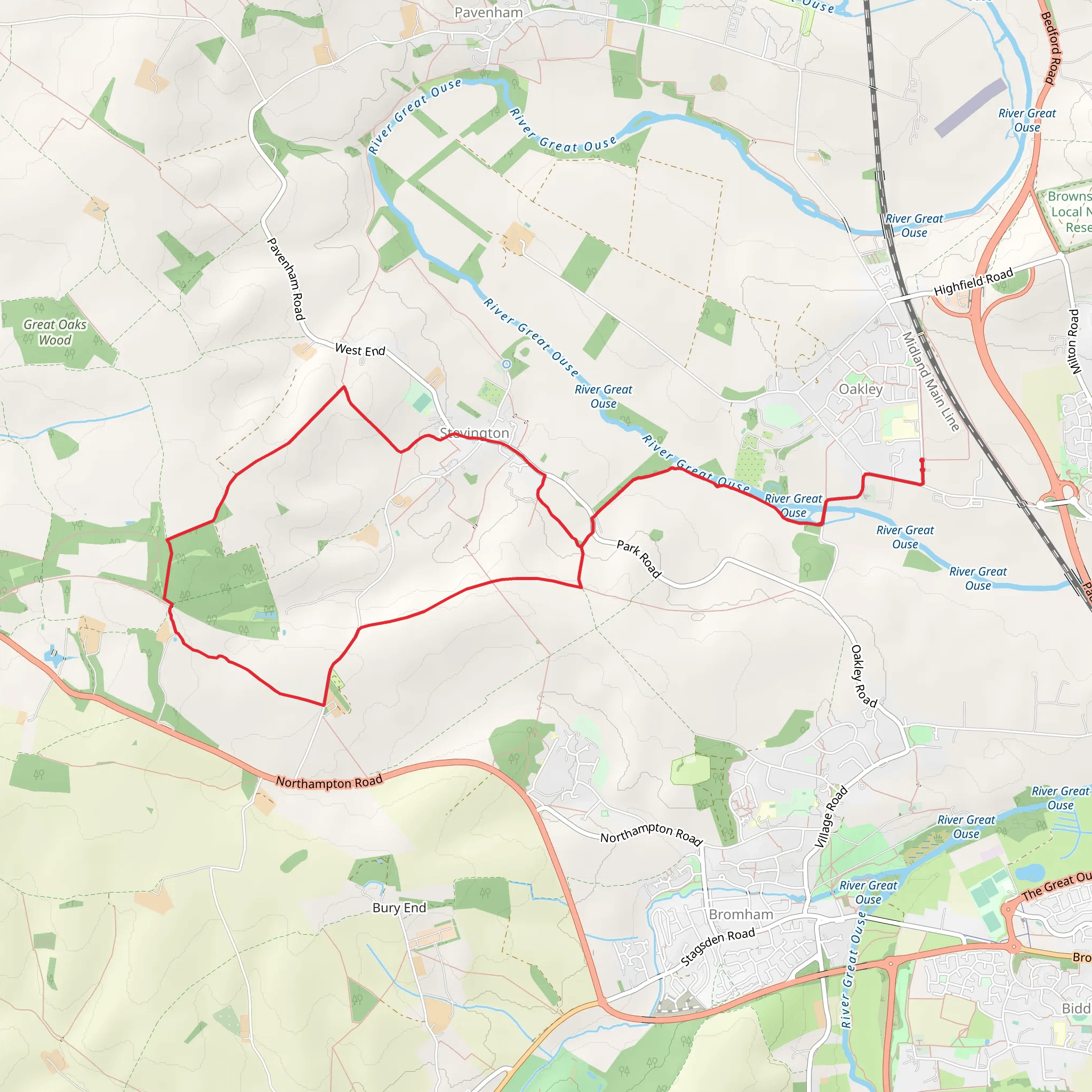 High Elms via Stevington Country Walk mobile static map