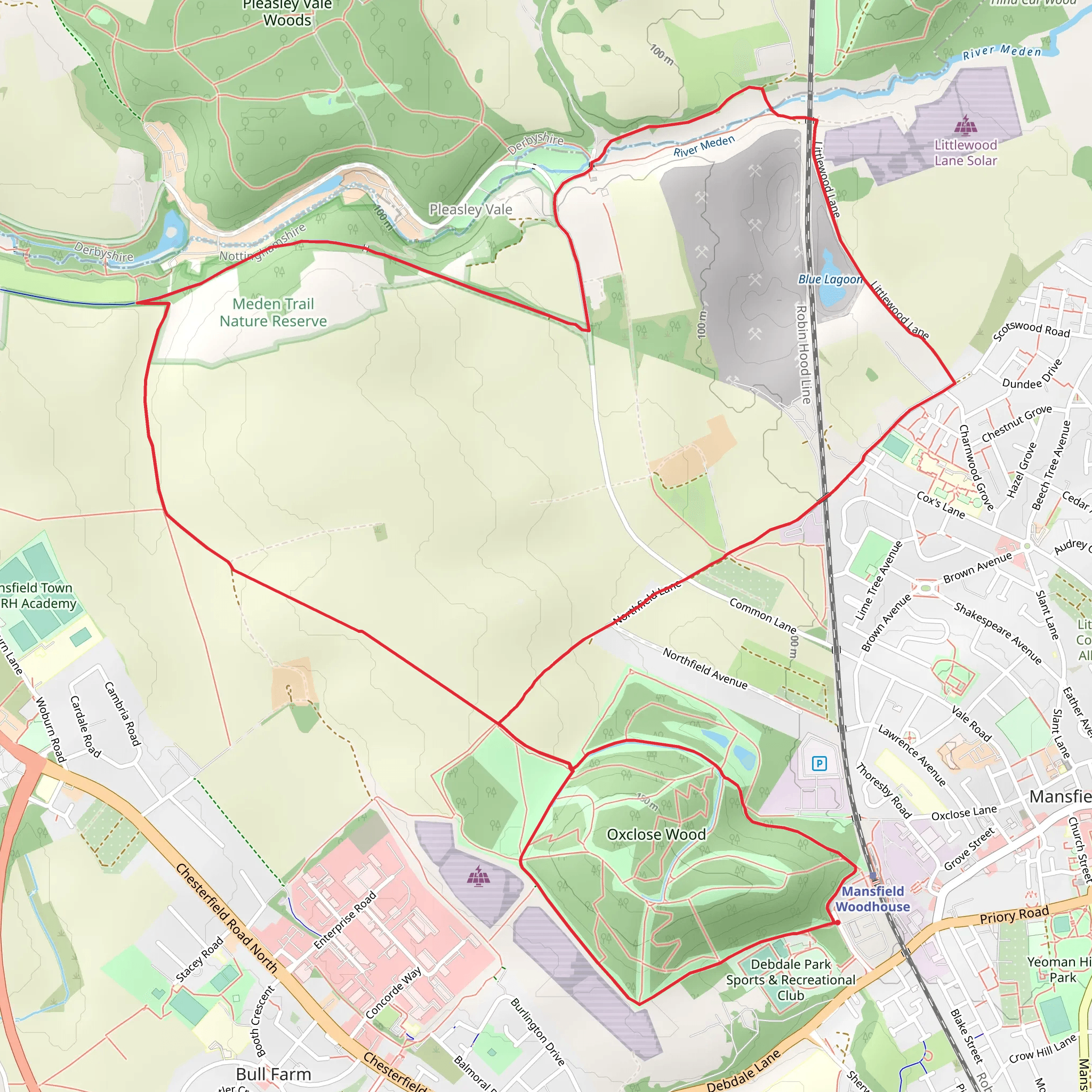 Oxclose Wood and Mansfield Woodhouse Loop mobile static map