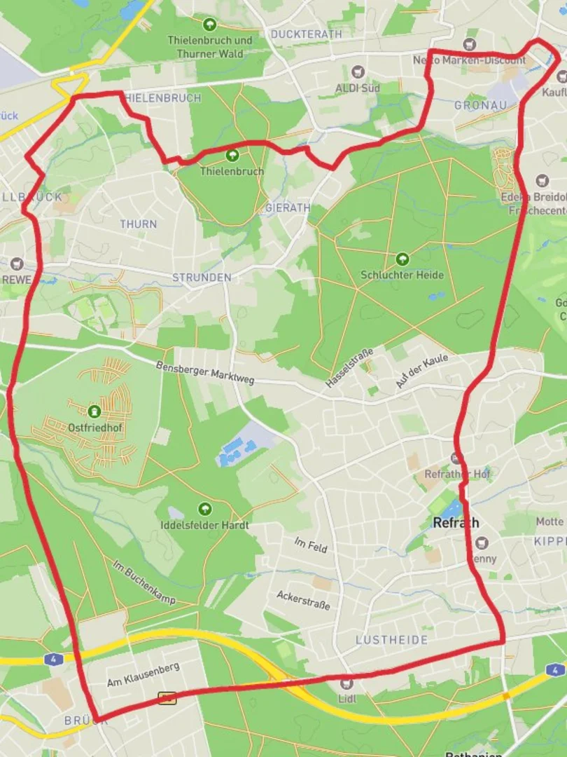 An image depicting the trail Refrath Loop and its surrounding area.