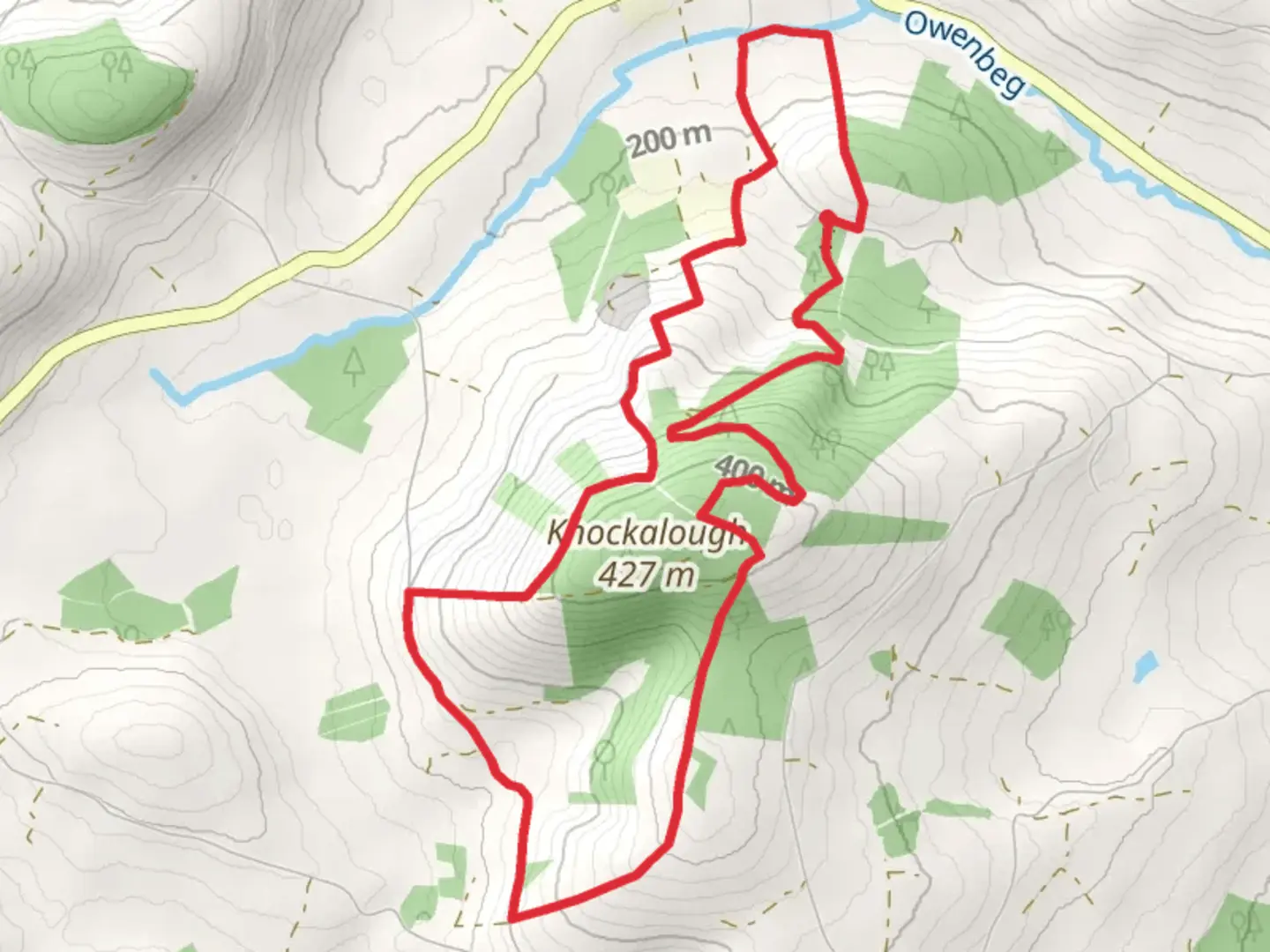An image depicting the trail Knockalough - Mór Loop and its surrounding area.