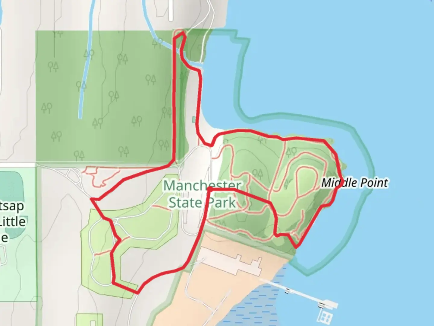 An image depicting the trail Manchester State Park Campground Loop and its surrounding area.
