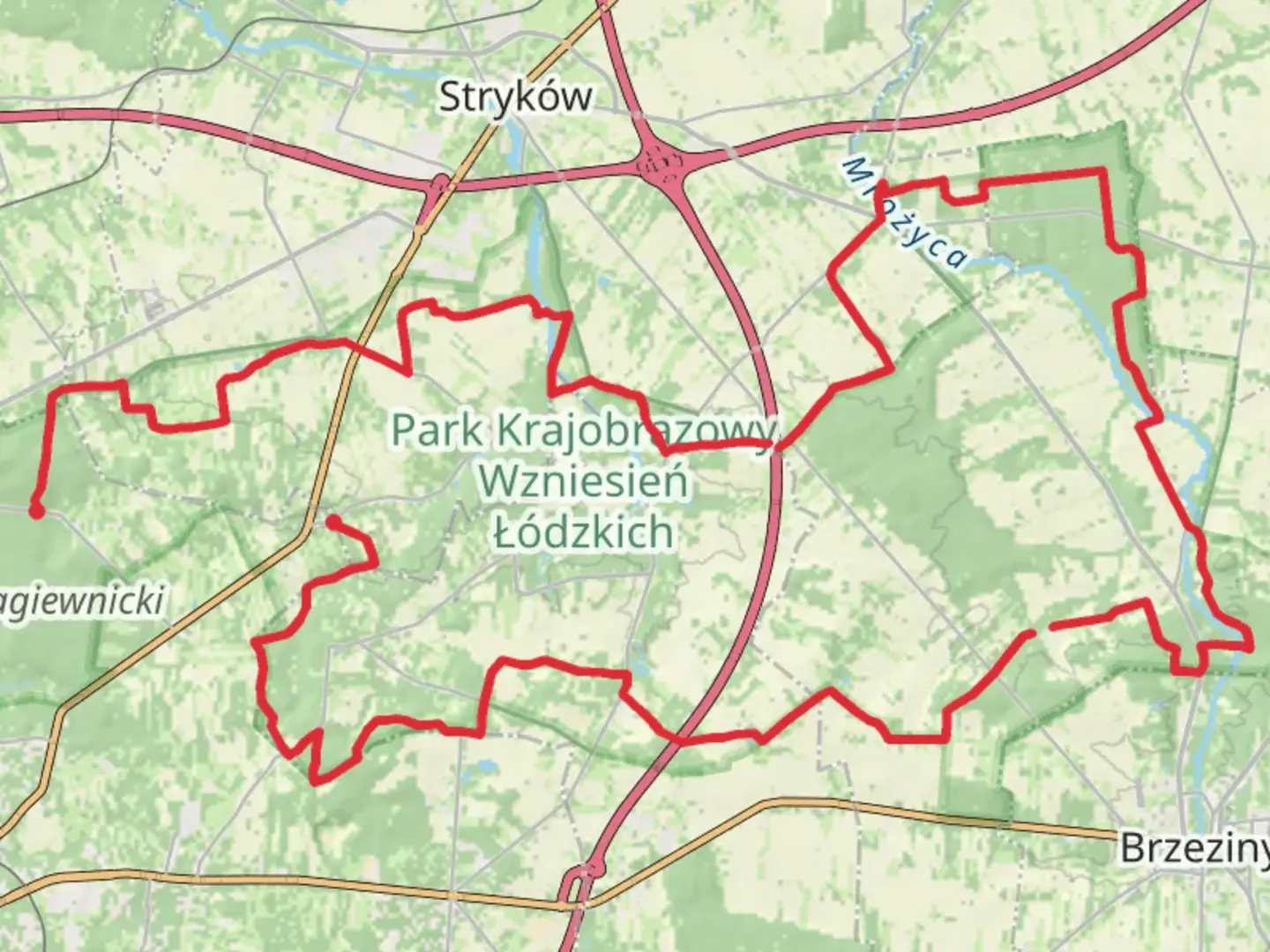 An image depicting the trail Landscape Park Łódź Hills Trail and its surrounding area.