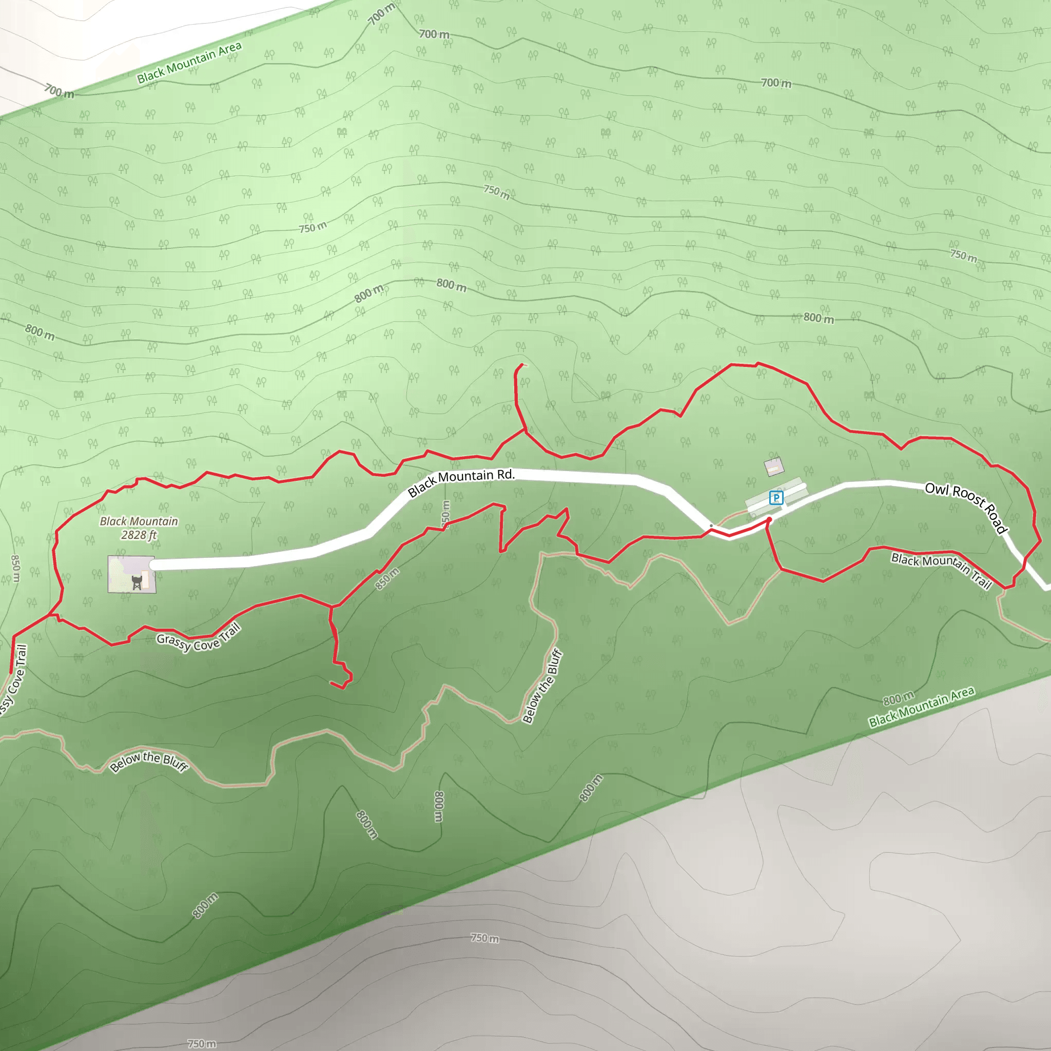 Grassy Cove Trail and Black Mountain North Loop mobile static map