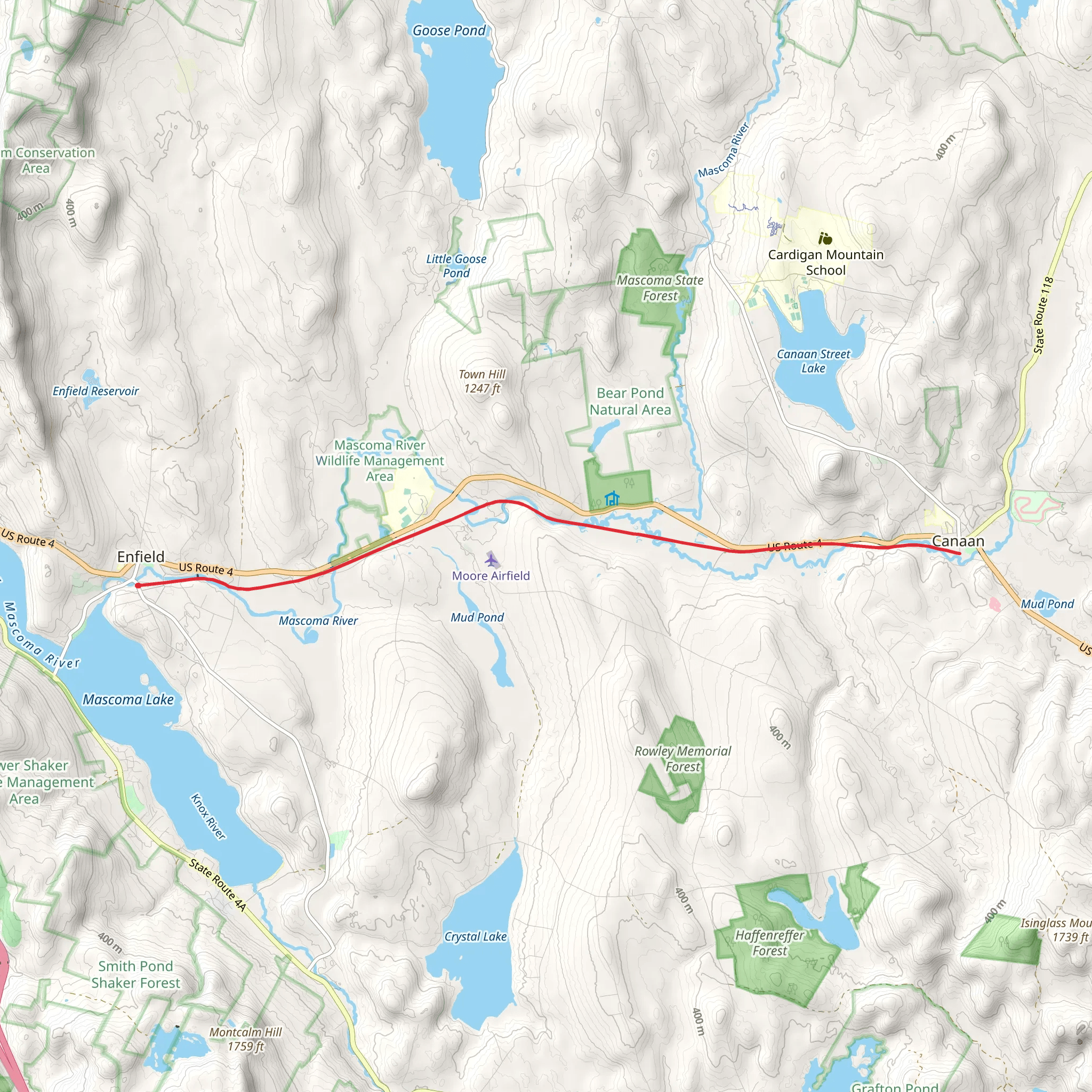 Enfield to Canan via Northern Rail Trail mobile static map