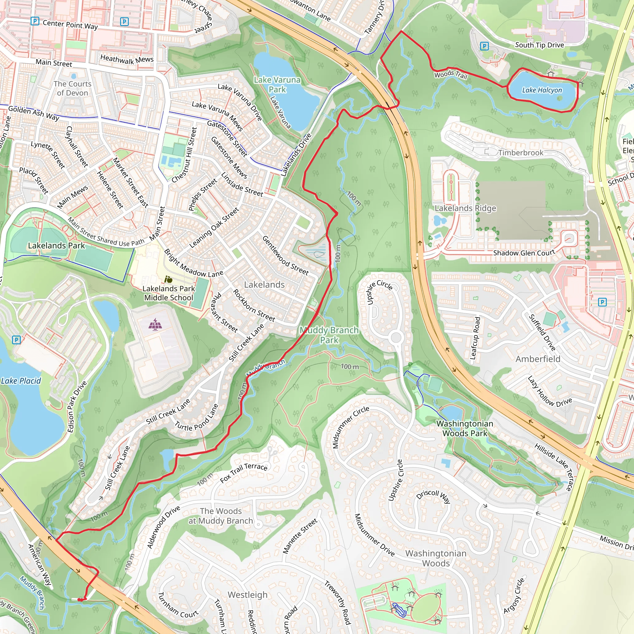 Lake Halcyon via Muddy Branch Trail mobile static map