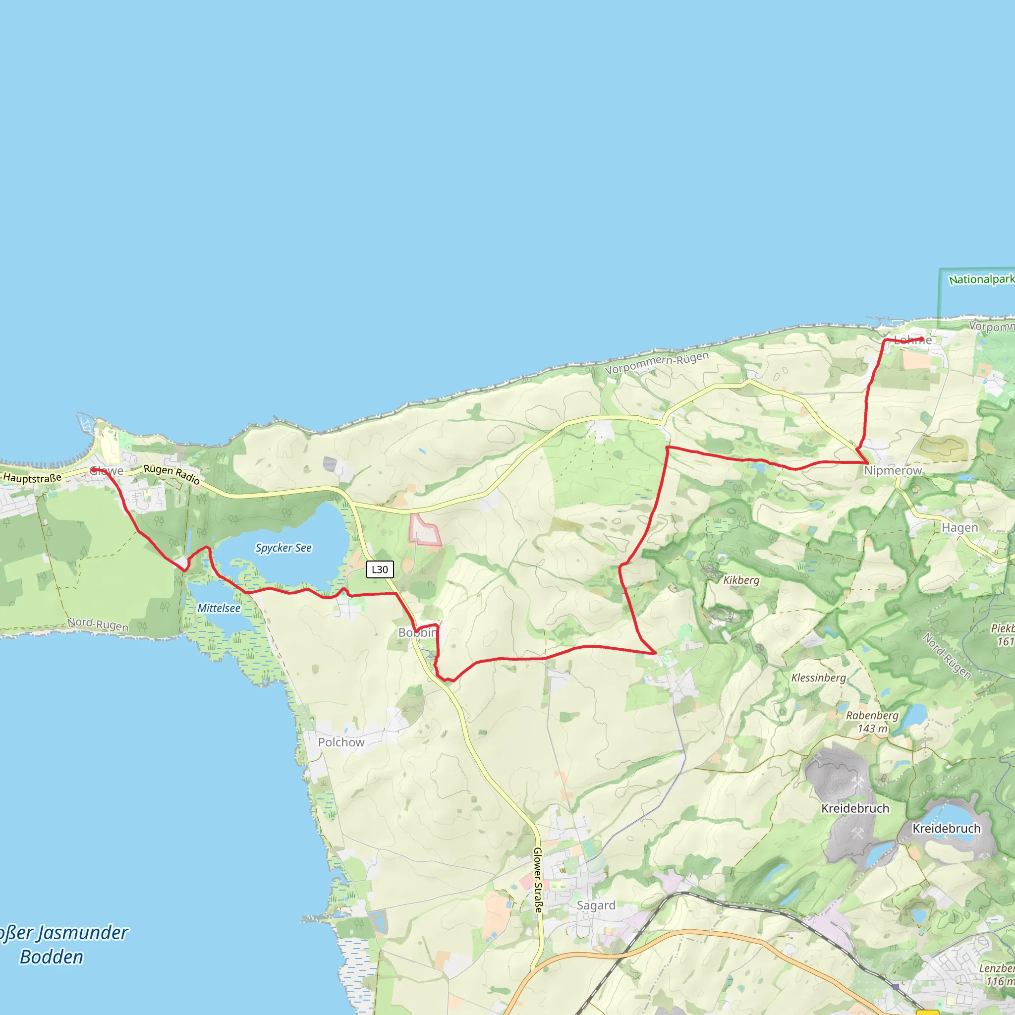 Linde to Glowe Walk via Spycker See mobile static map