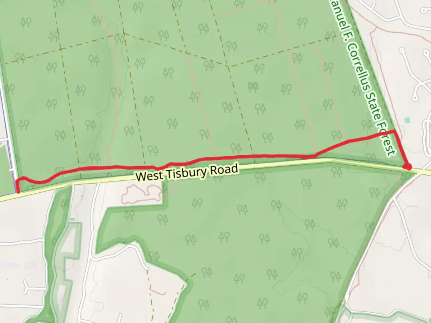 An image depicting the trail West Tisbury Road Trail and its surrounding area.