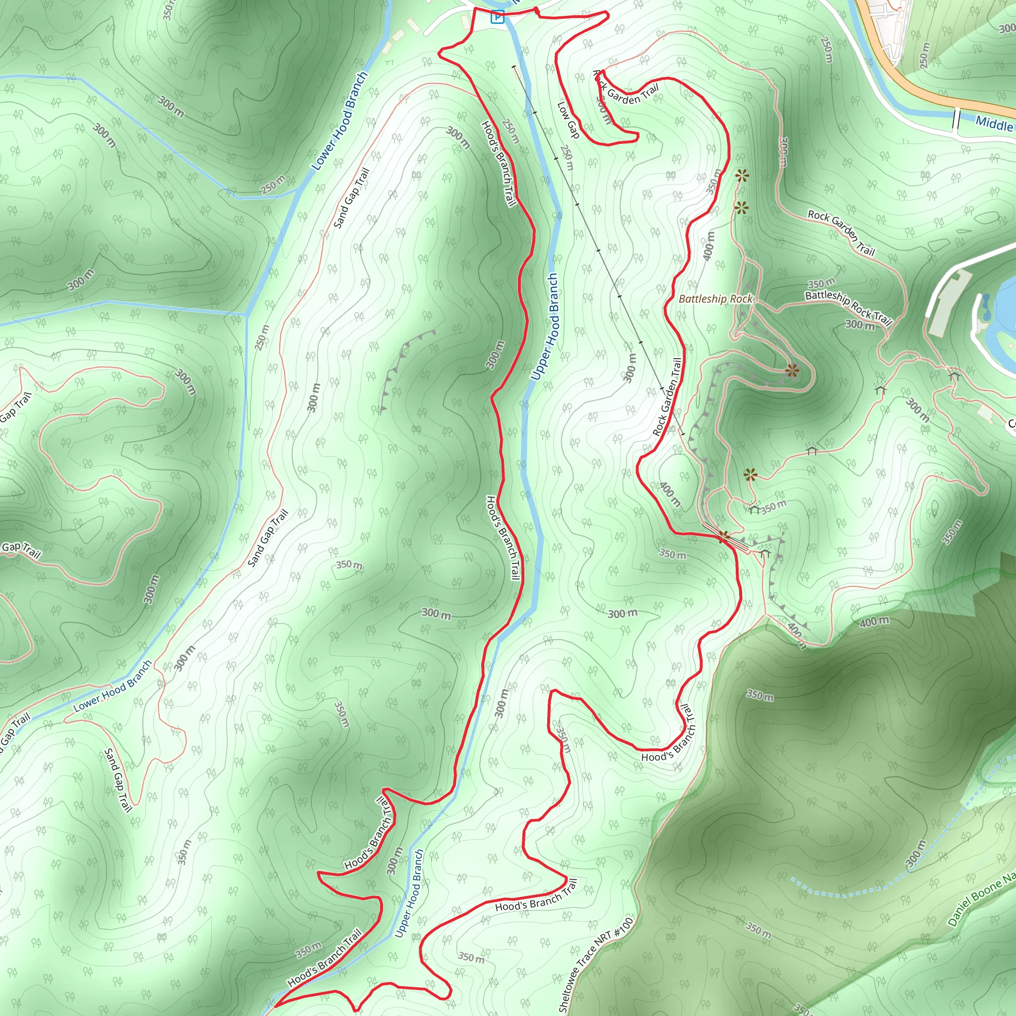Rock Garden Trail and Hood's Branch Trail Loop mobile static map
