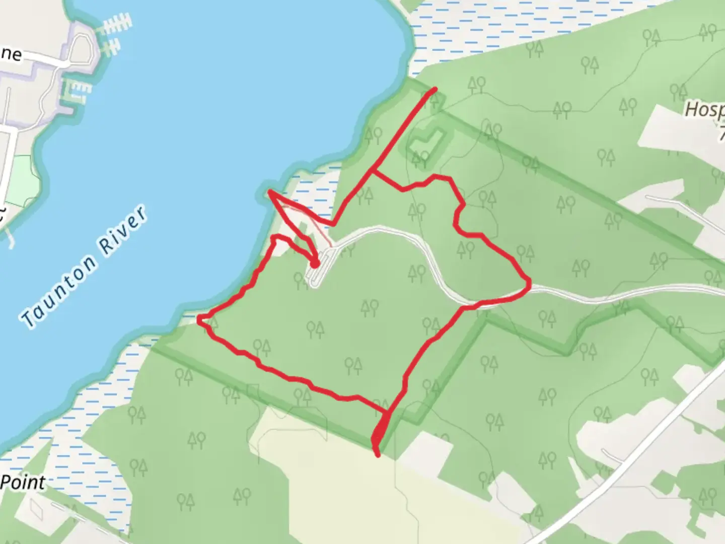 An image depicting the trail Dighton Rock State Park Loop and its surrounding area.