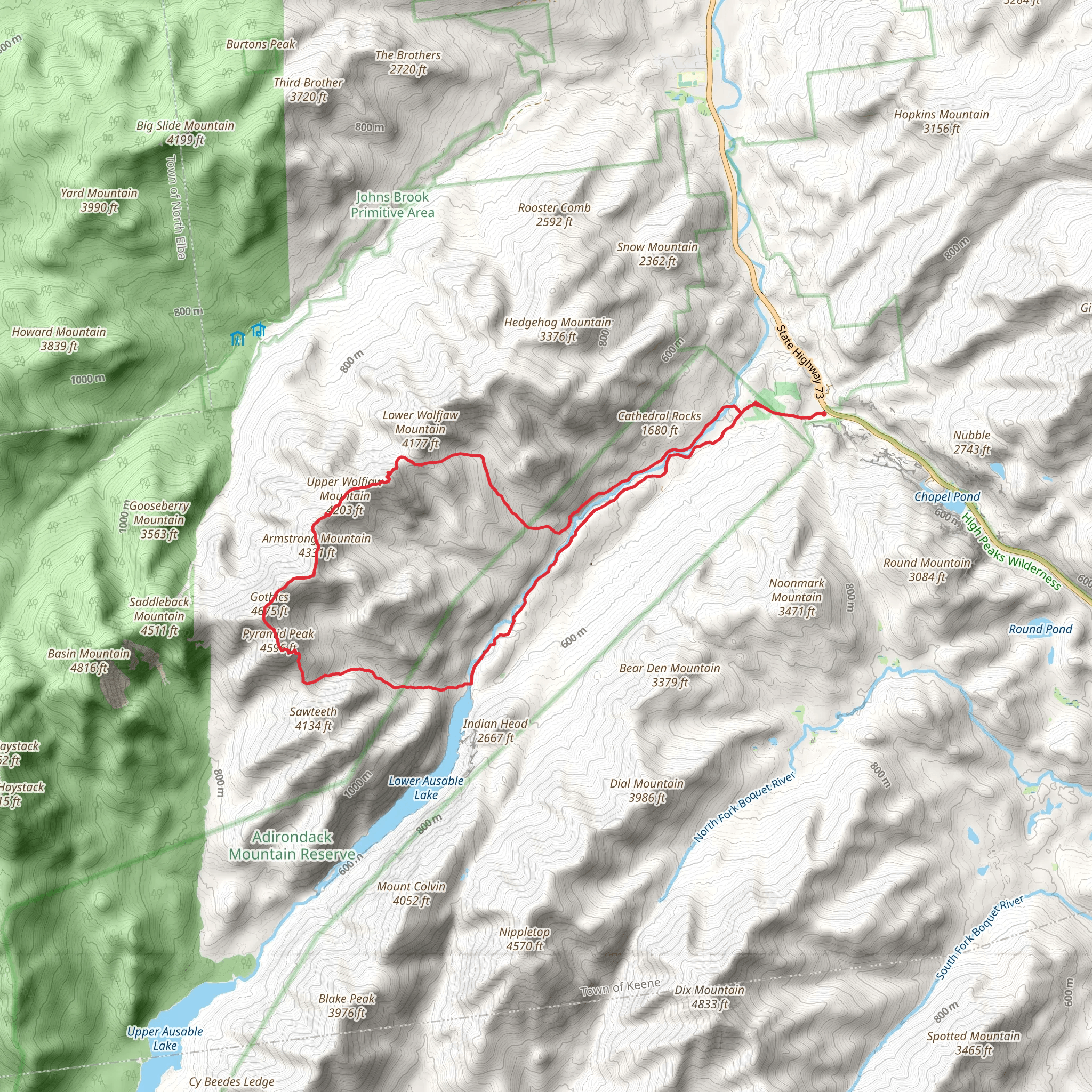 Upper Wolfjaw Mountain - Armstrong Mountain - Gothics and Pyramid Peak Loop mobile static map