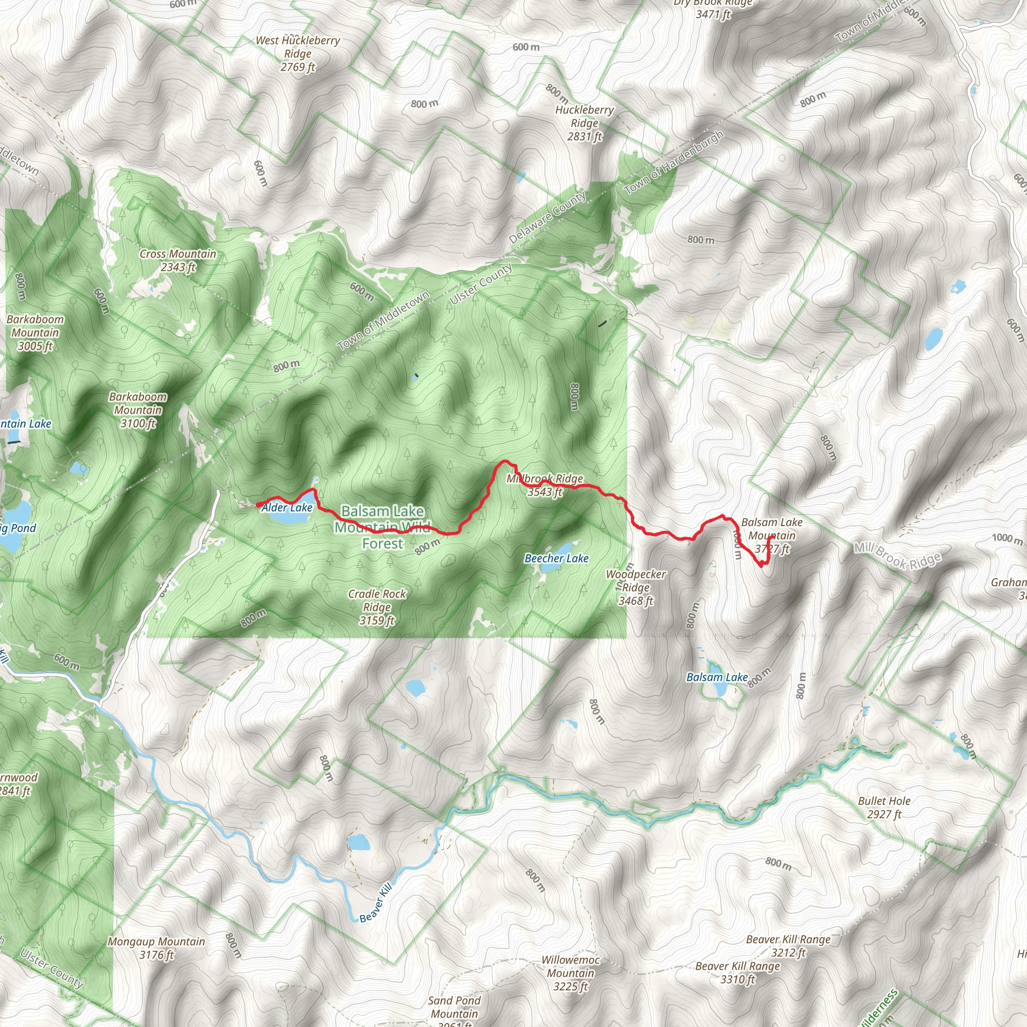 Millbrook Ridge and Balsam Lake Mountain via Finger Lakes Trail mobile static map
