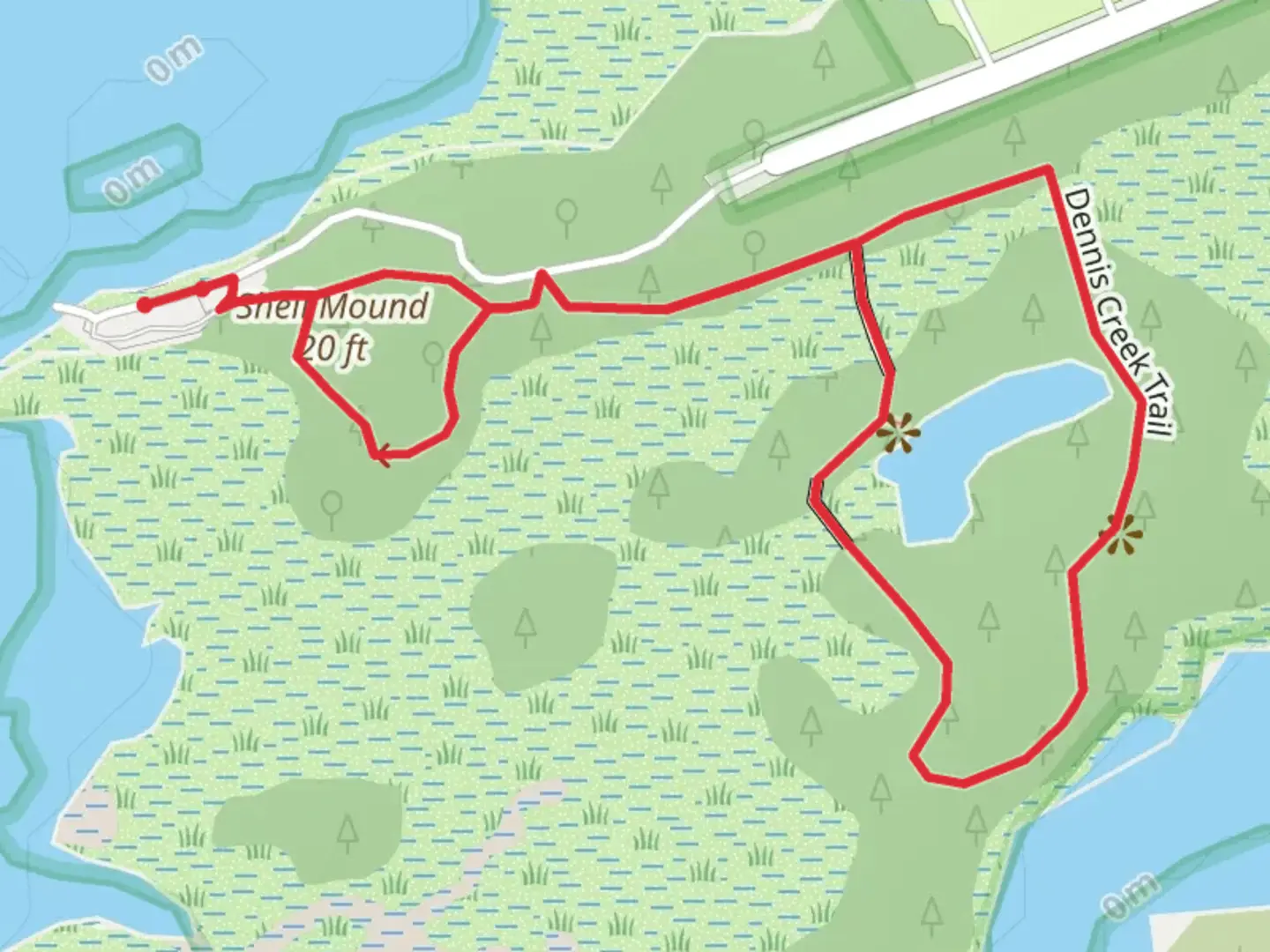 An image depicting the trail Shell Mound and Dennis Creek Loop Trail and its surrounding area.