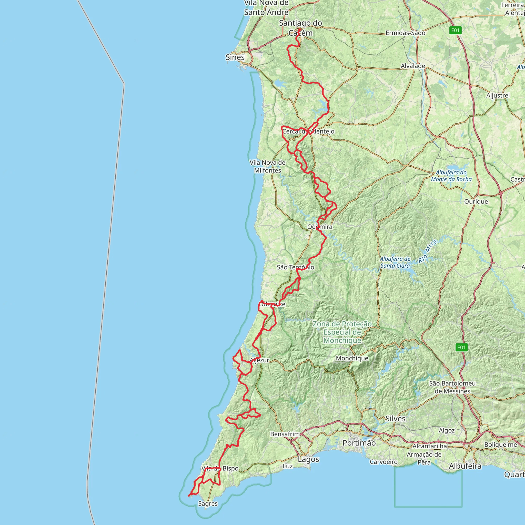 Rota Vincentina mobile static map