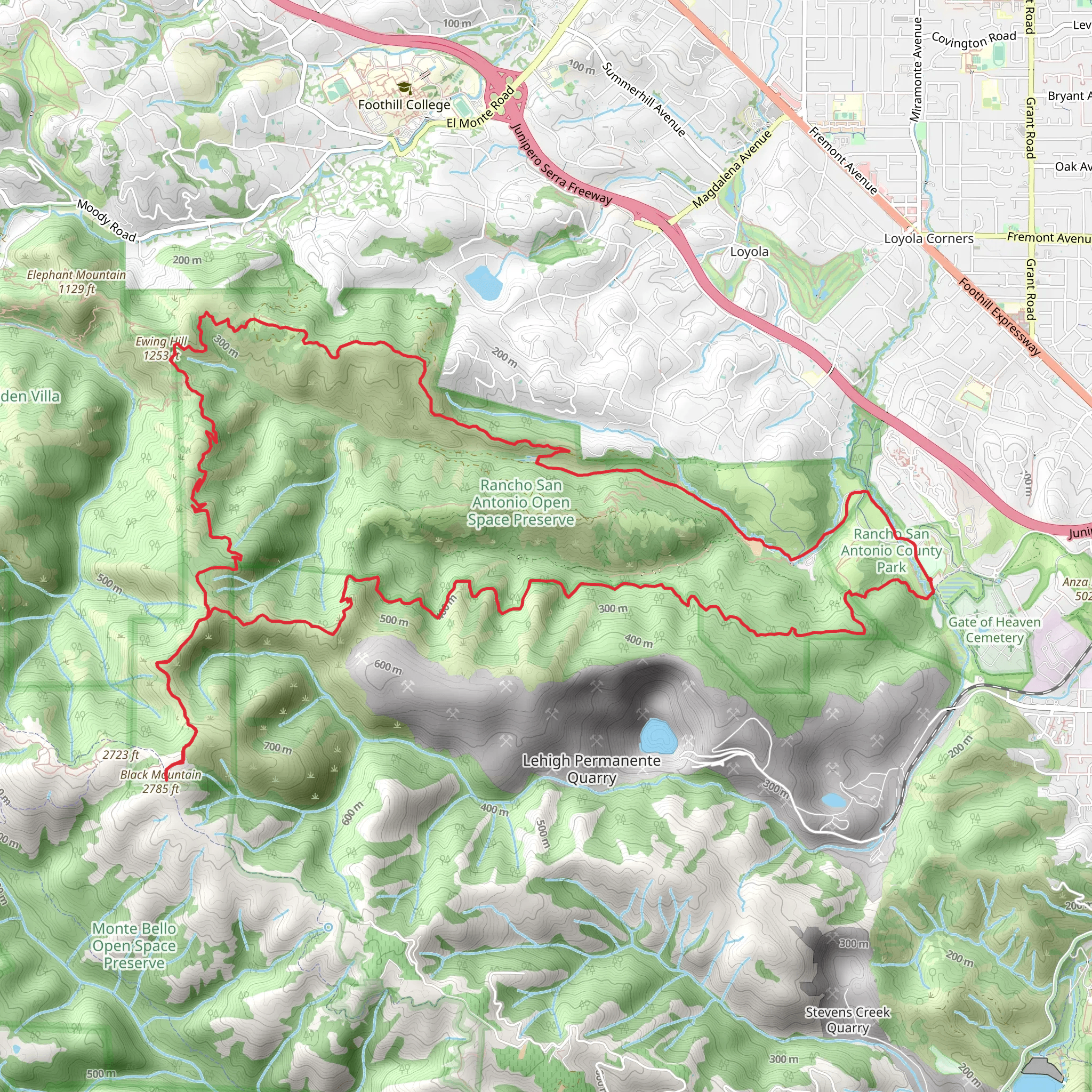 Black Mountain via Stephen E Abbors Trail and Chamise Loop Trail mobile static map
