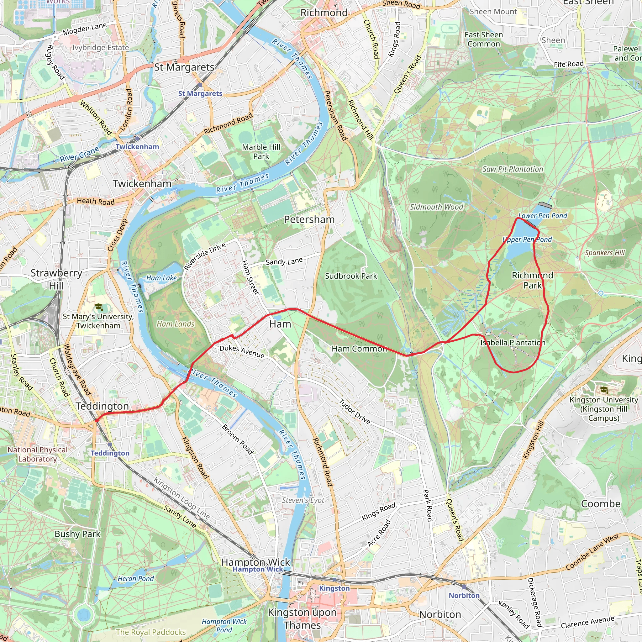 Richmond Park Loop from Teddington mobile static map