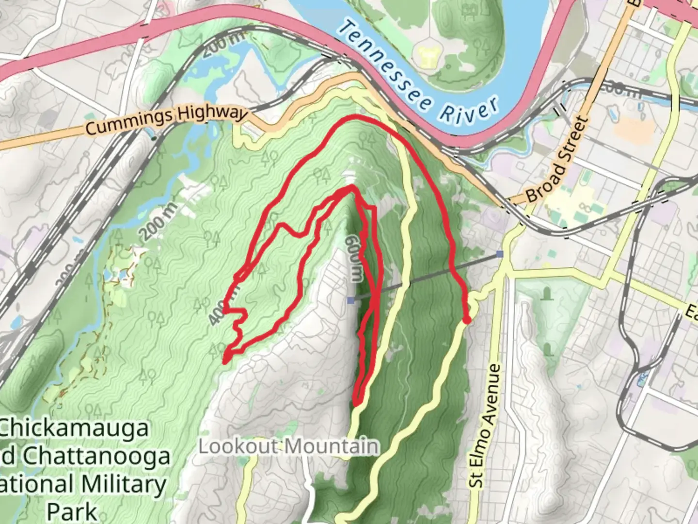 An image depicting the trail Guild, Rifle Pits and Cravens House Loop Trail and its surrounding area.