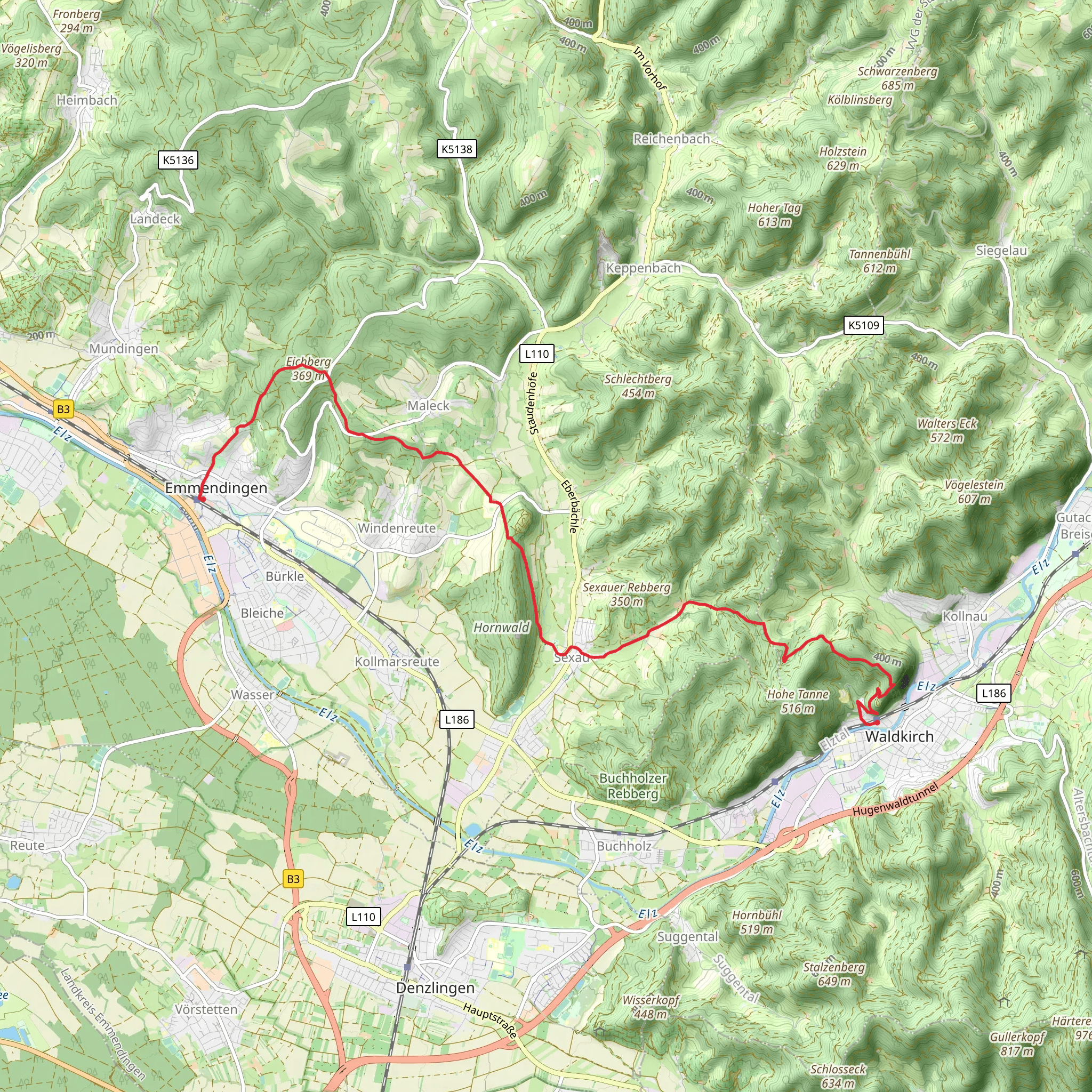 Waldkirch to Emmendingen Walk mobile static map