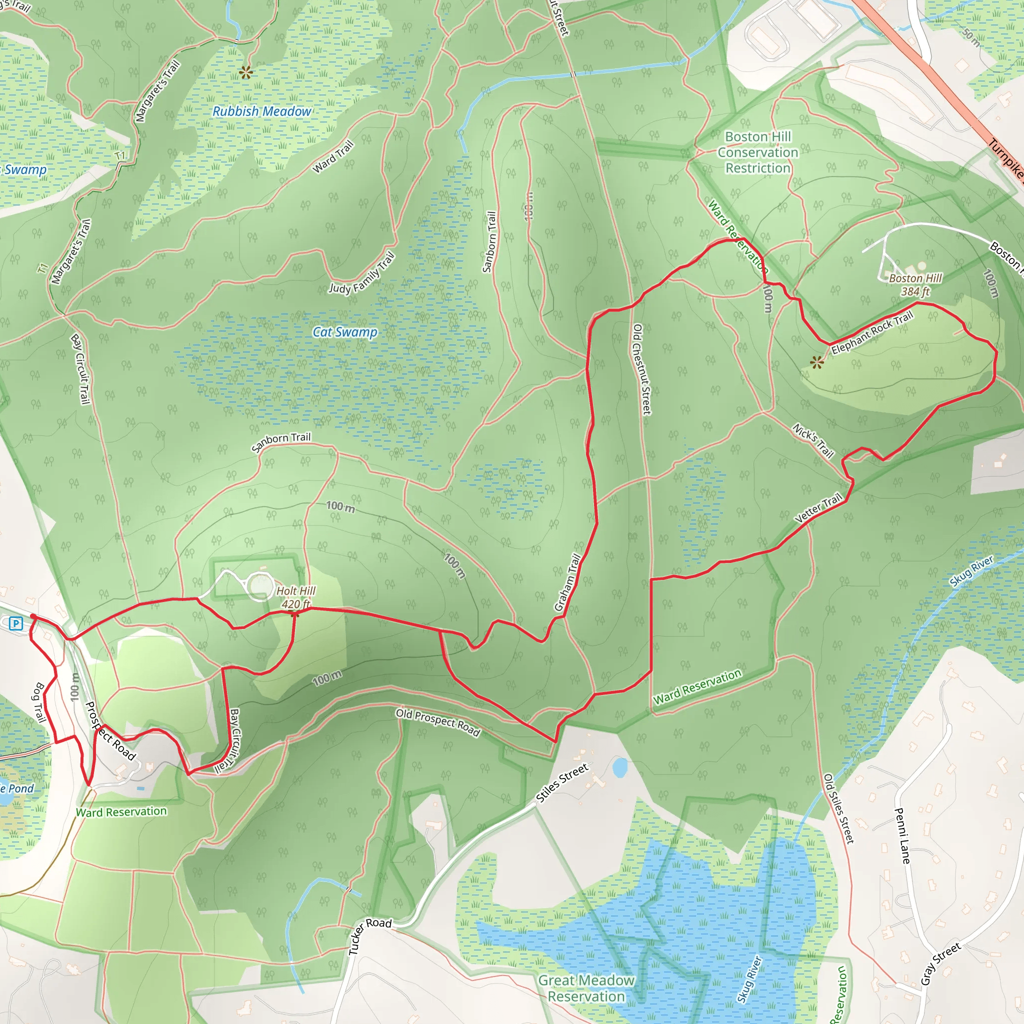 Holt Hill and Boston Hill Loop via Graham Trail mobile static map