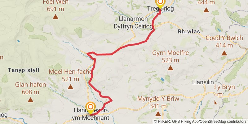 Glyndyfrdwy to Dylife Walk stage 2 Map