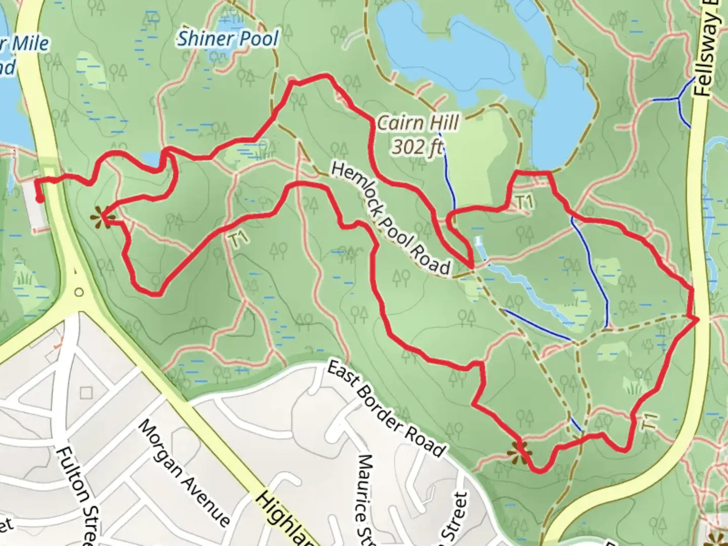 An image depicting the trail Cairn Hill and Boojum Rock Loop via Rock Circuit Trail and its surrounding area.