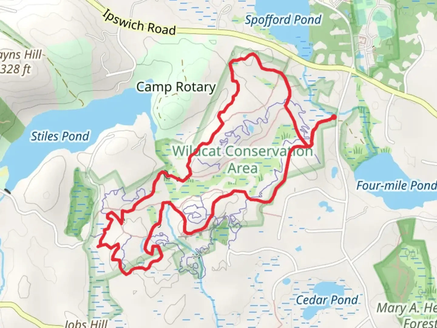 An image depicting the trail Marsh Trail and Wolf Pit Trail Loop and its surrounding area.