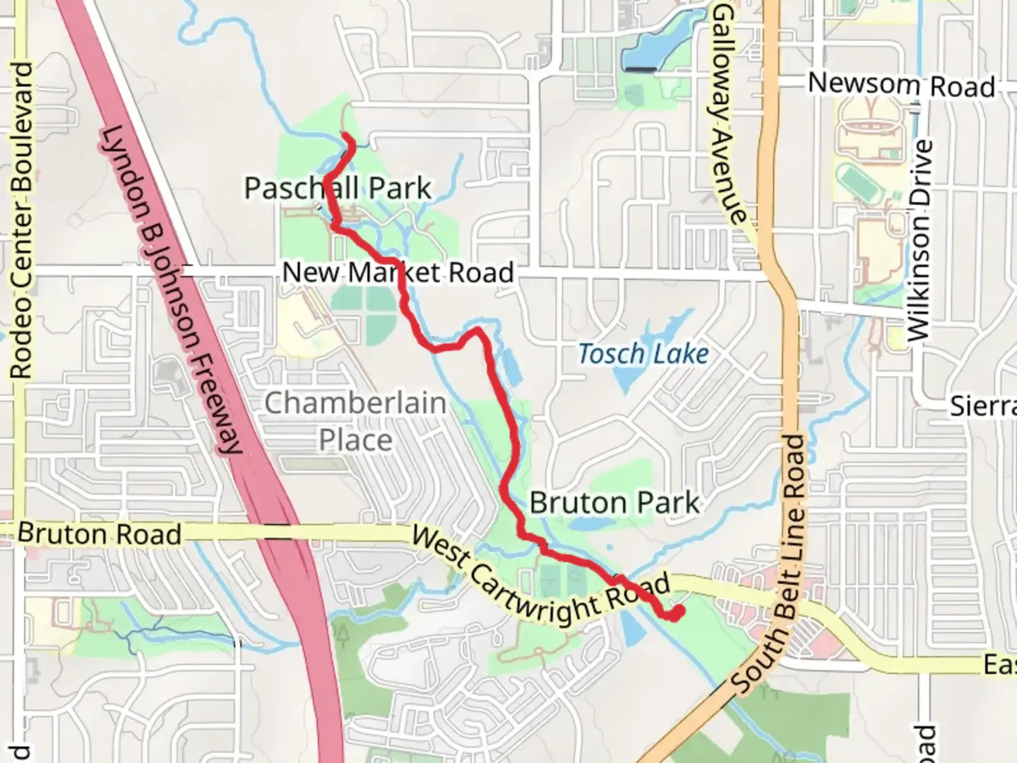 An image depicting the trail Hodges Park and Paschall Park Trail and its surrounding area.