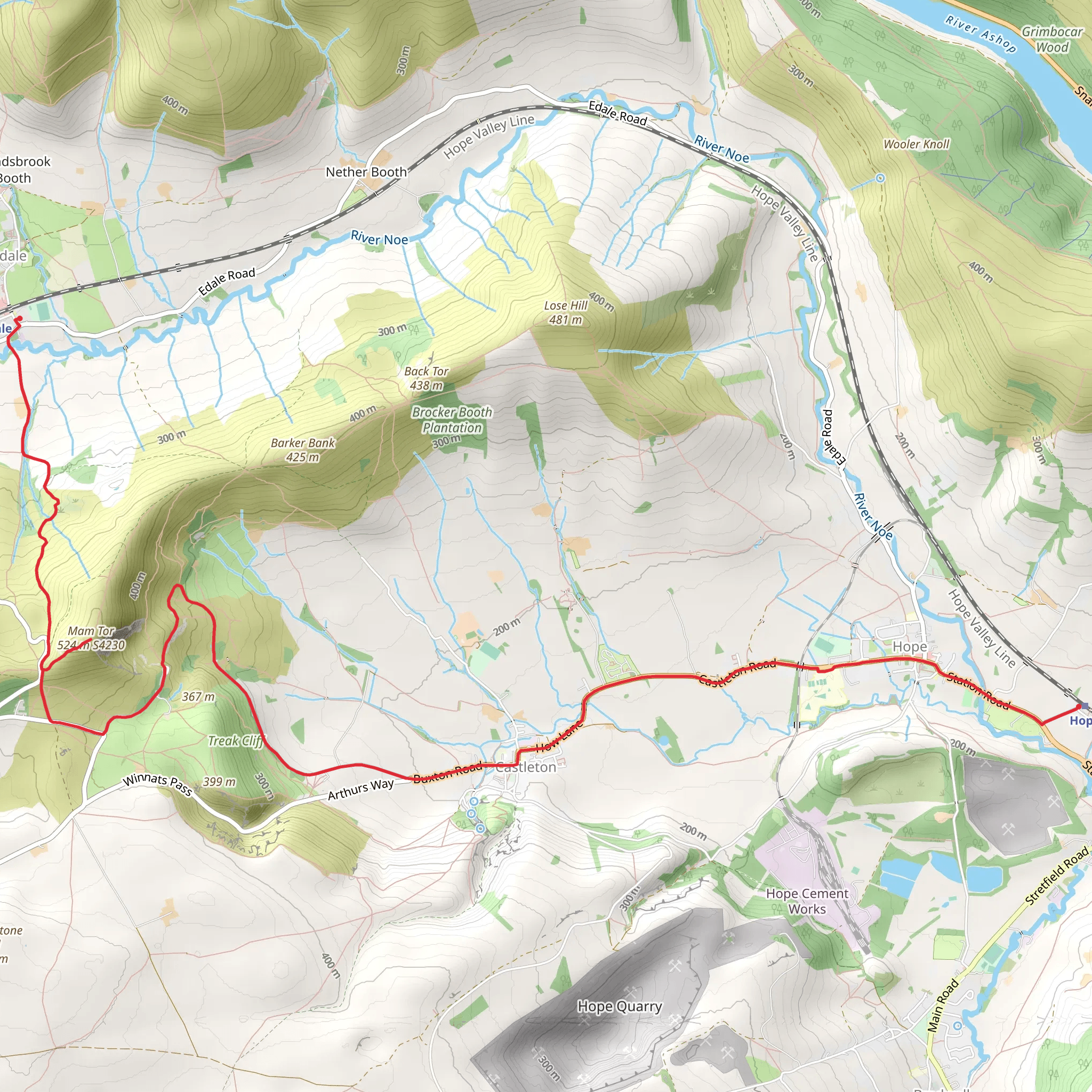 Edale to Hope Walk mobile static map
