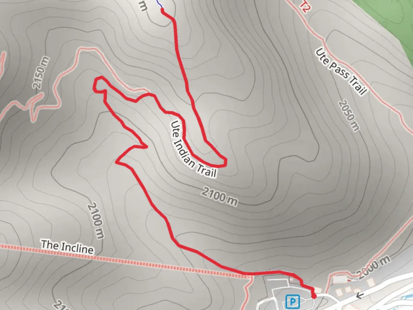 An image depicting the trail Ute Indian Trail from Manitou Depot and its surrounding area.