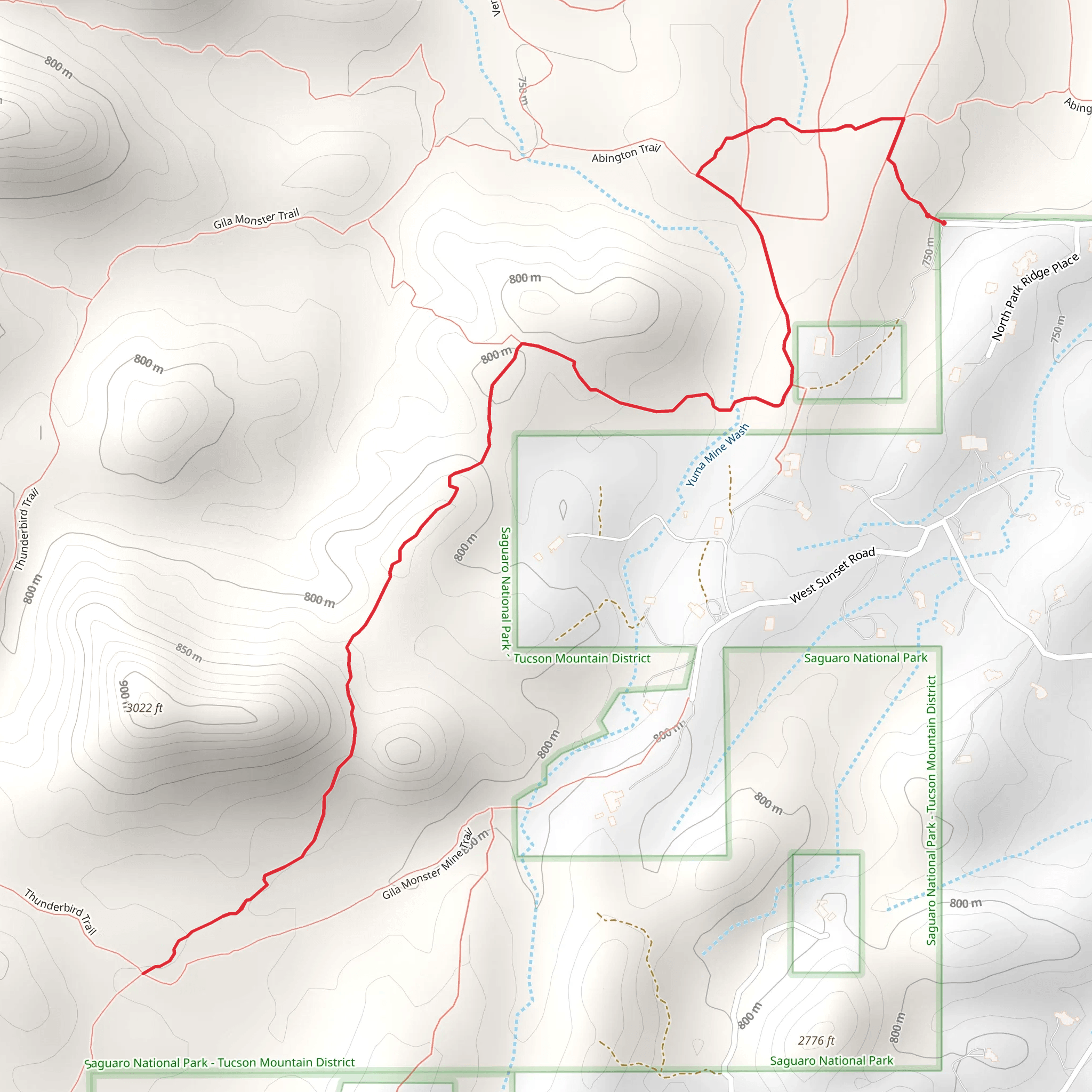 Gila Monster to Thunderbird Trail mobile static map