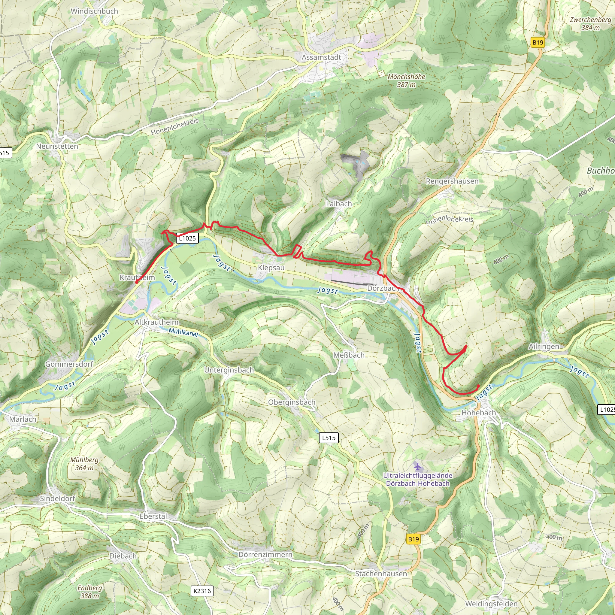 Krautheim to Rotelweiler Walk mobile static map