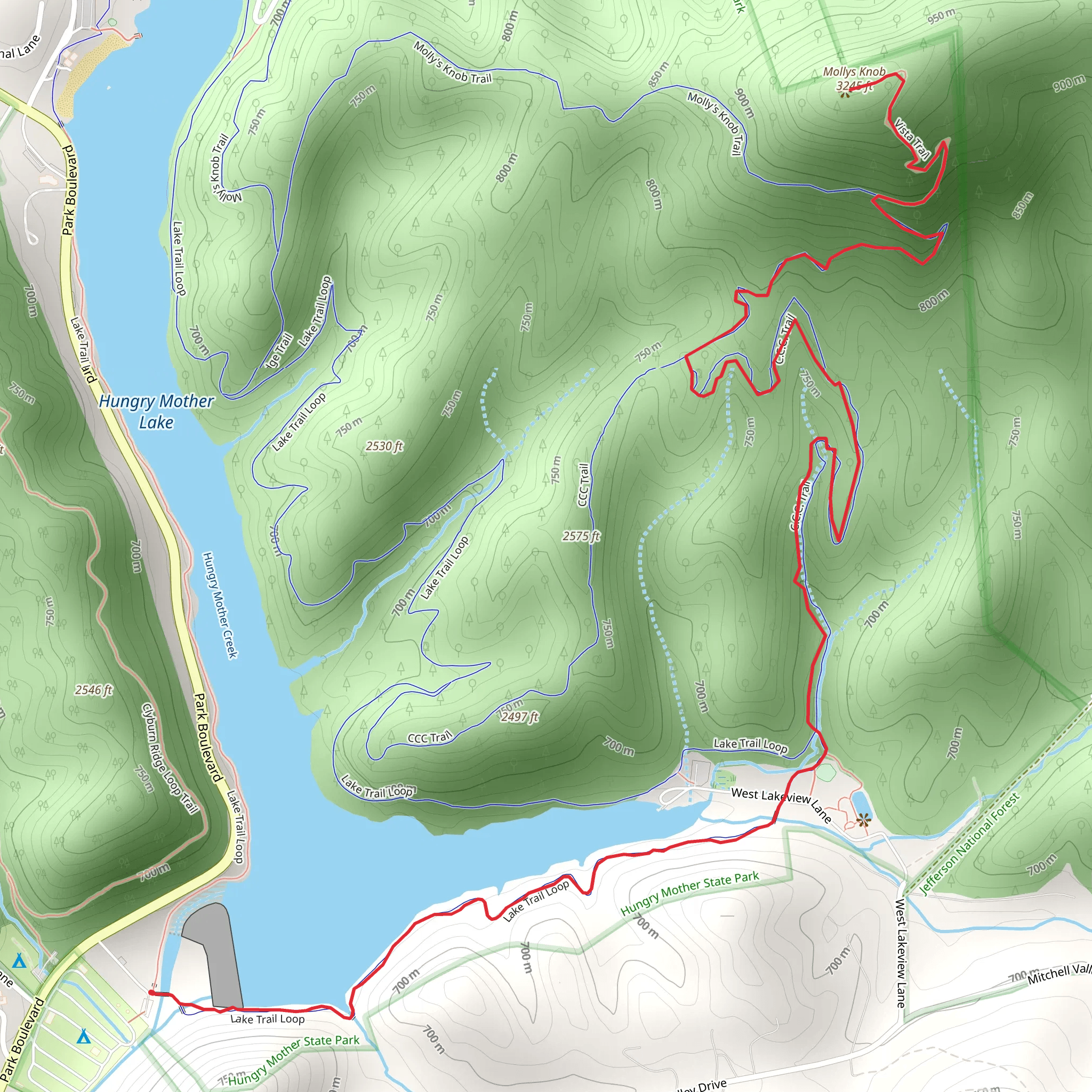 Mollys Knob from Camp Burson mobile static map
