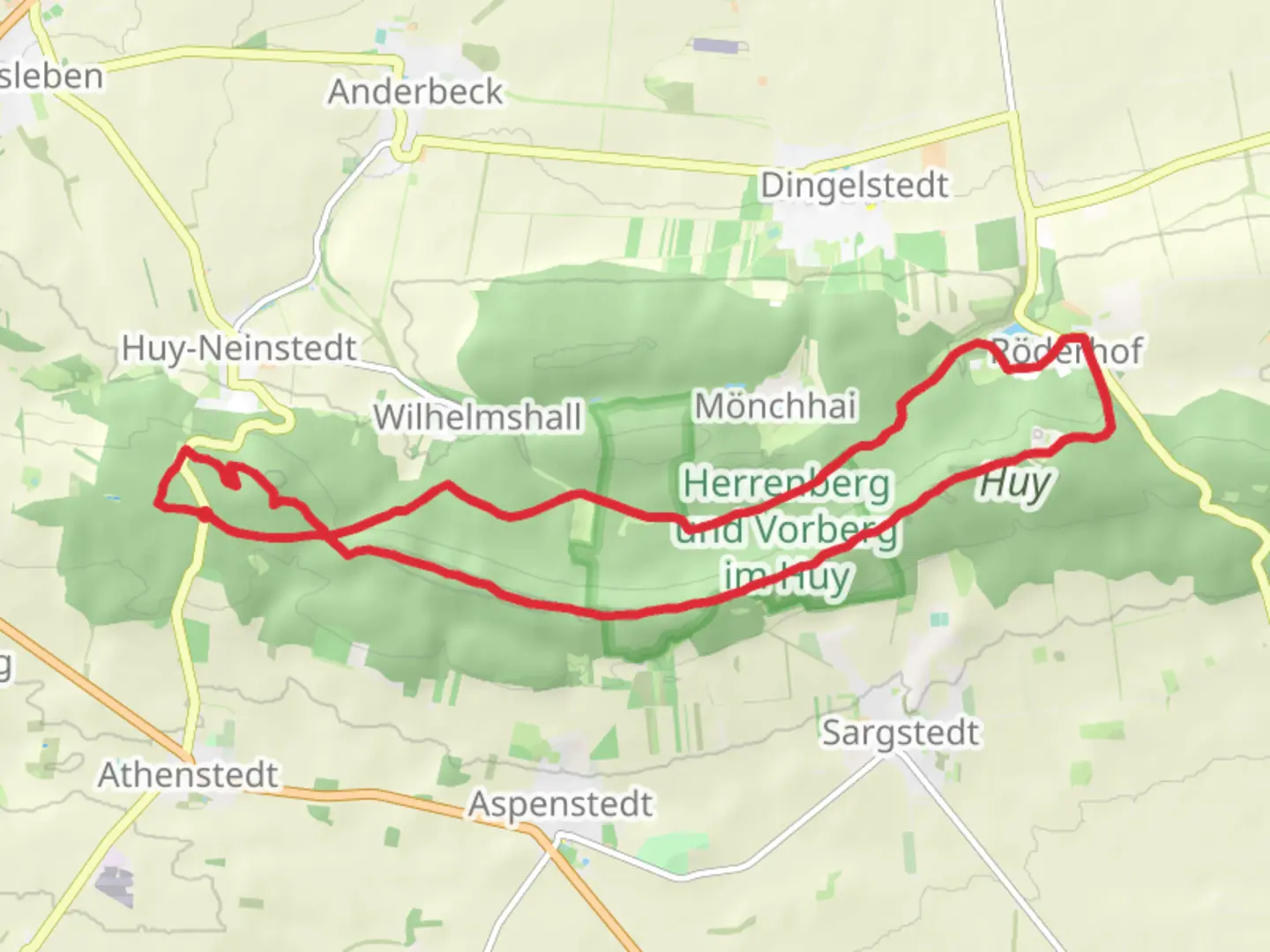 An image depicting the trail Herrenberg und Vorberg im Huy Loop and its surrounding area.
