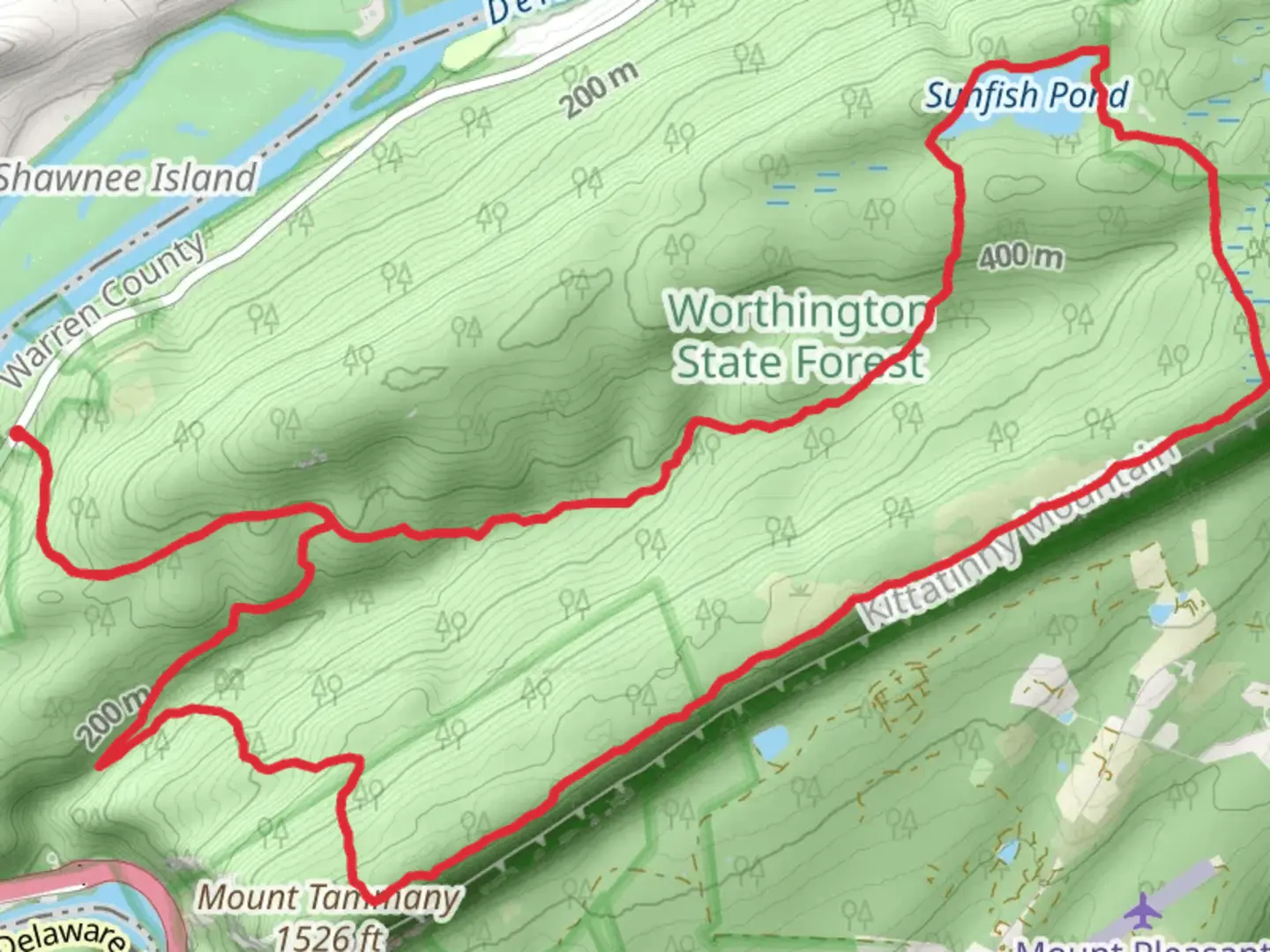 An image depicting the trail Sunfish Pond and Dunnfield Creek Loop and its surrounding area.