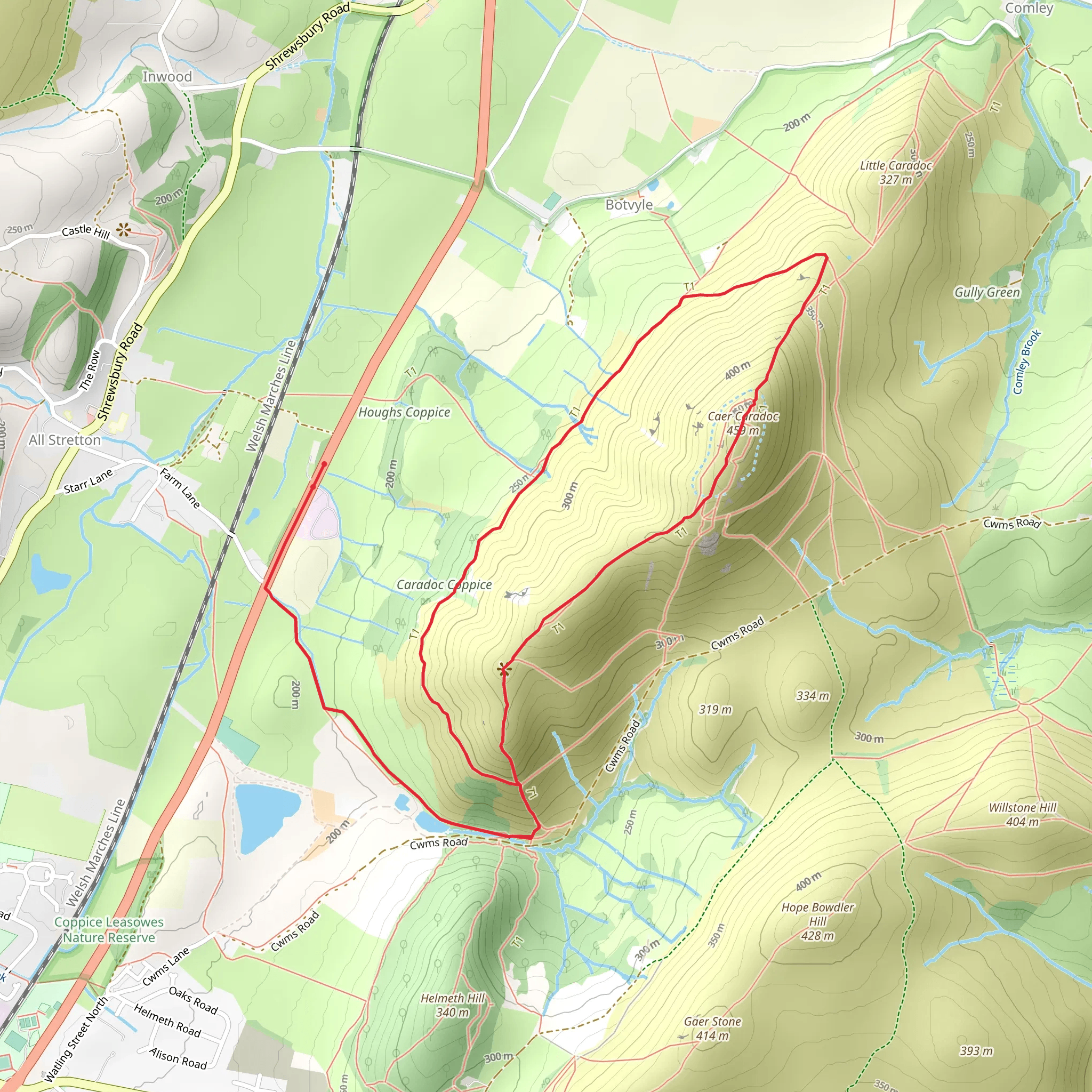 Three Fingers Rock and Caer Caradoc Loop mobile static map