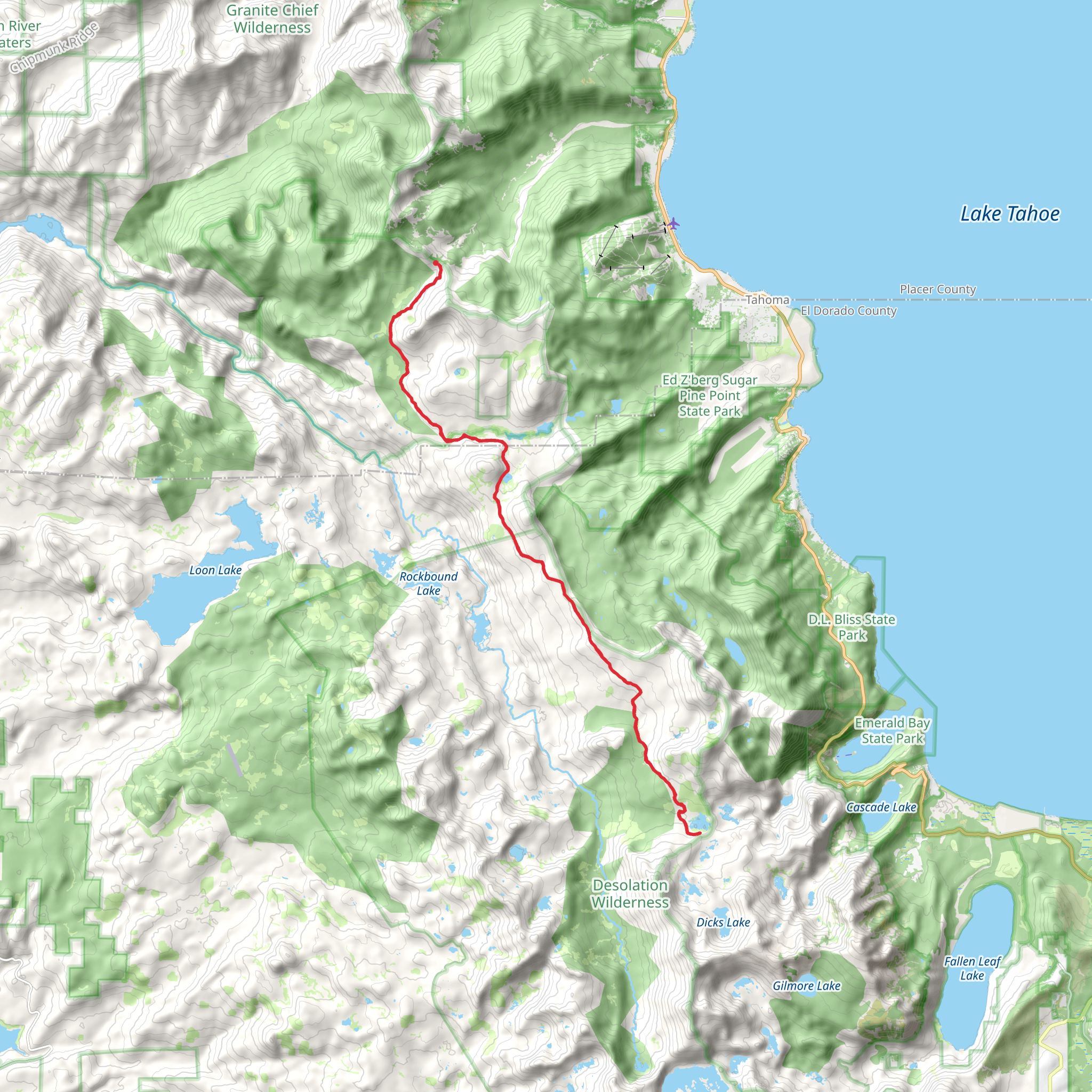 Middle Velma Lake and Richardson Lake via Tahoe Rim Trail and Barker Pass mobile static map