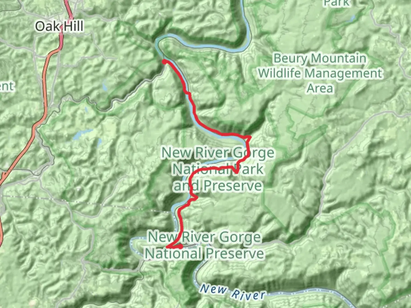 An image depicting the trail McKendree Road to Thurmond and its surrounding area.